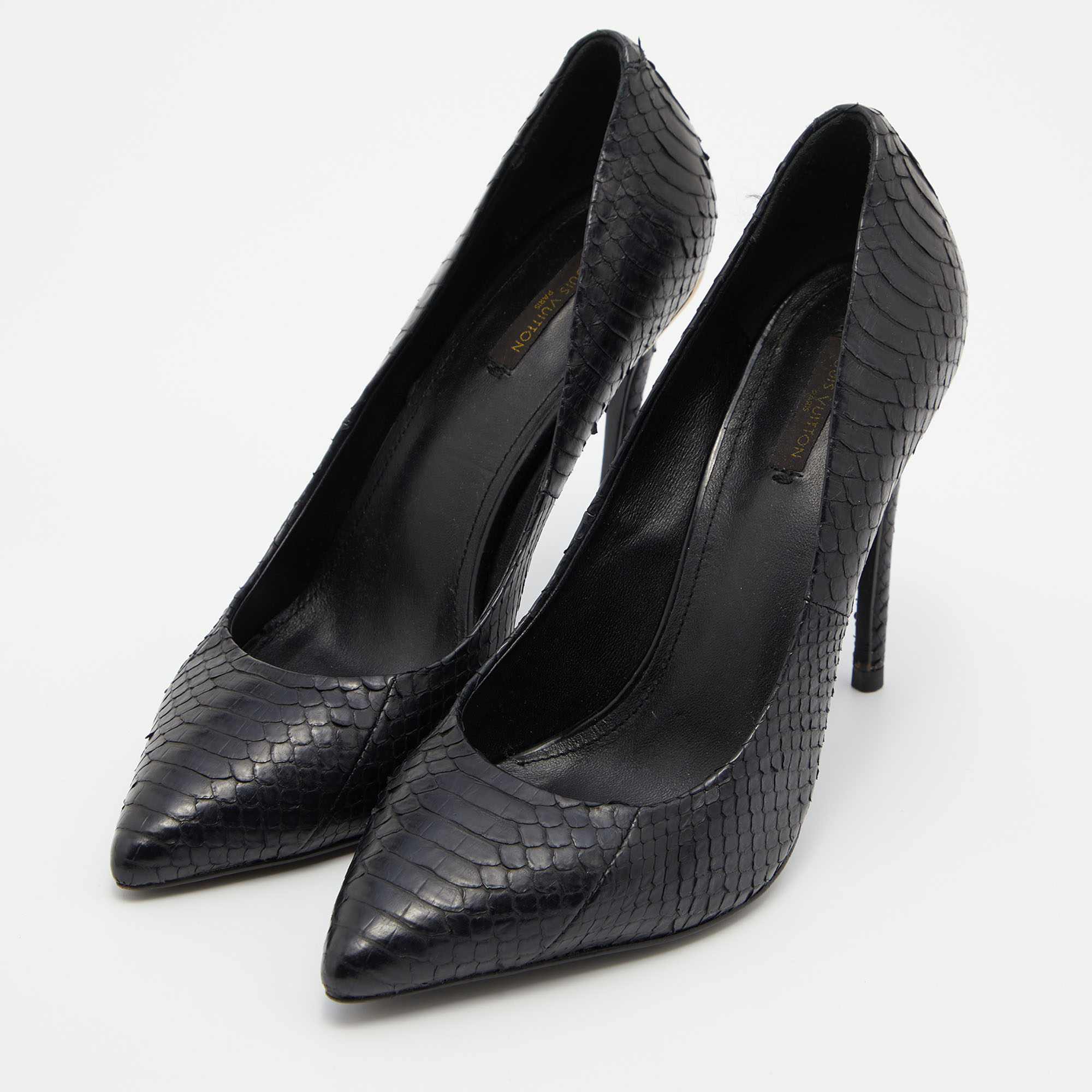 

Louis Vuitton Black Watersnake Leather Slip On Pumps Size