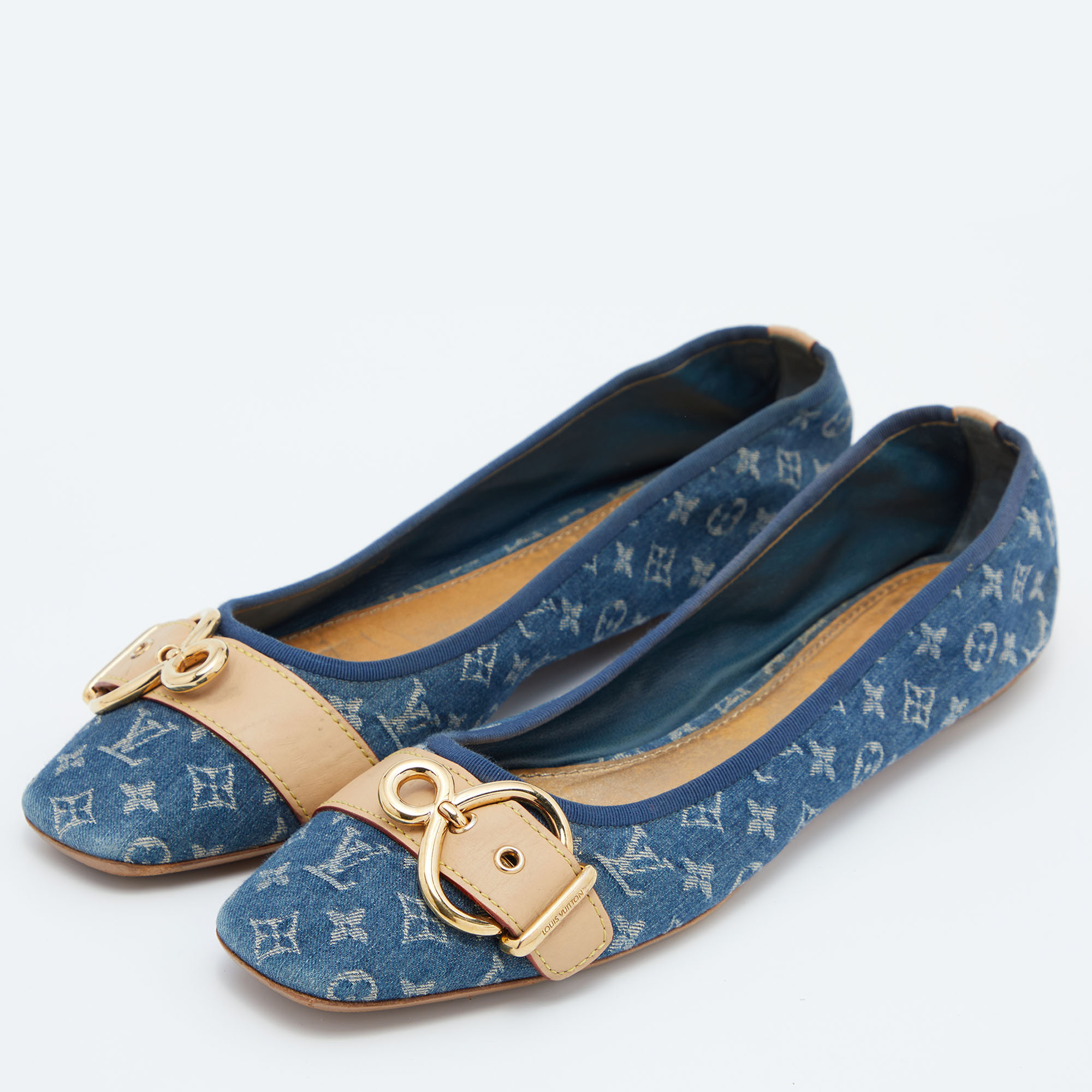 

Louis Vuitton Blue Denim Fabric Buckle Detail Ballet Flats Size