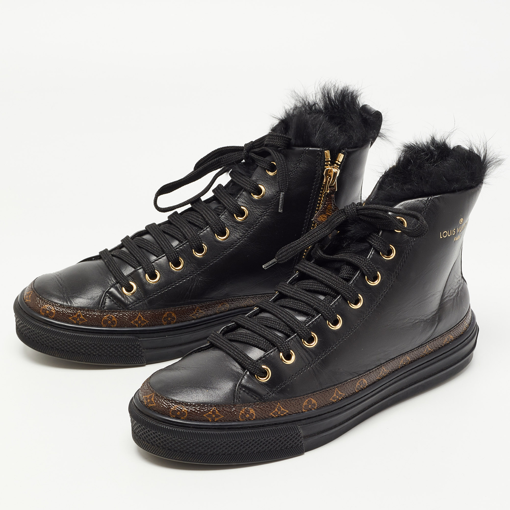 

Louis Vuitton Black Monogram Canvas and Leather High Top Sneakers Size