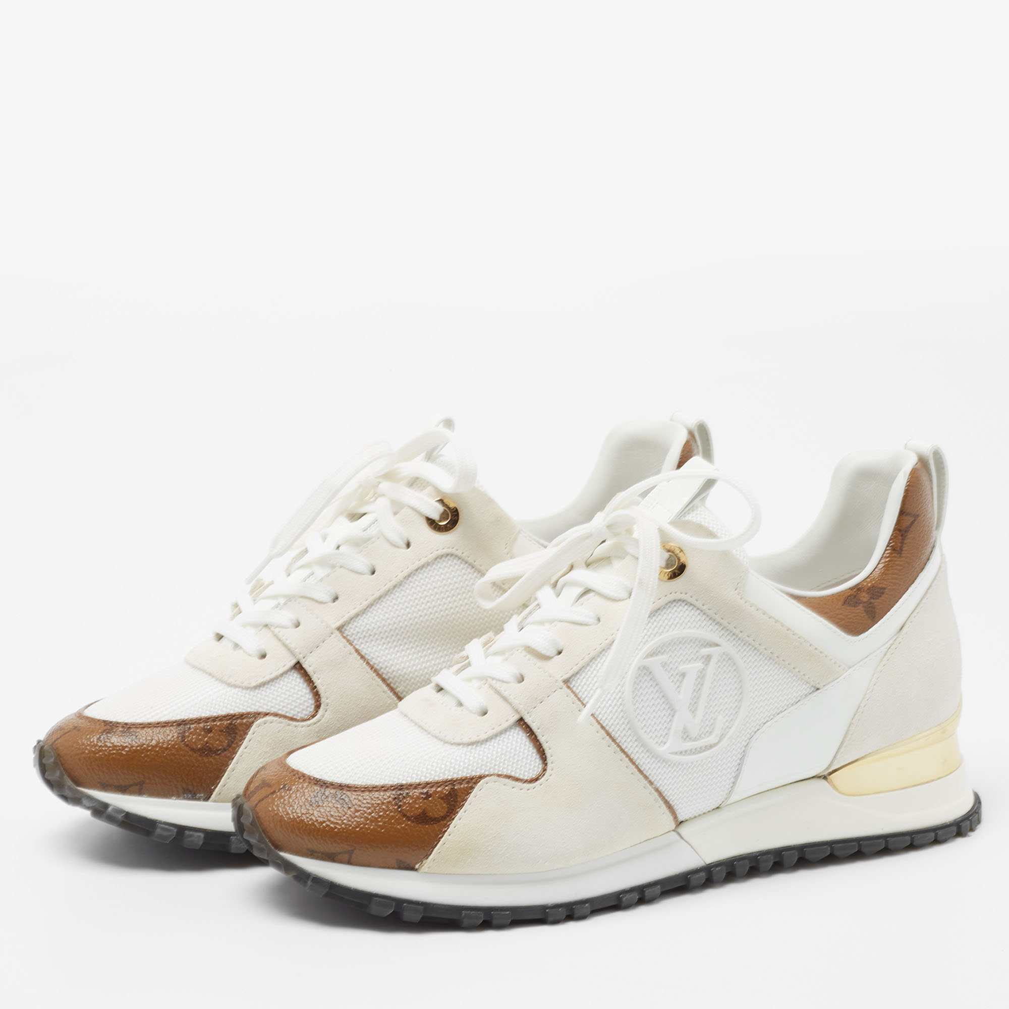 

Louis Vuitton White/Brown Monogram Canvas and Mesh Run Away Sneakers Size