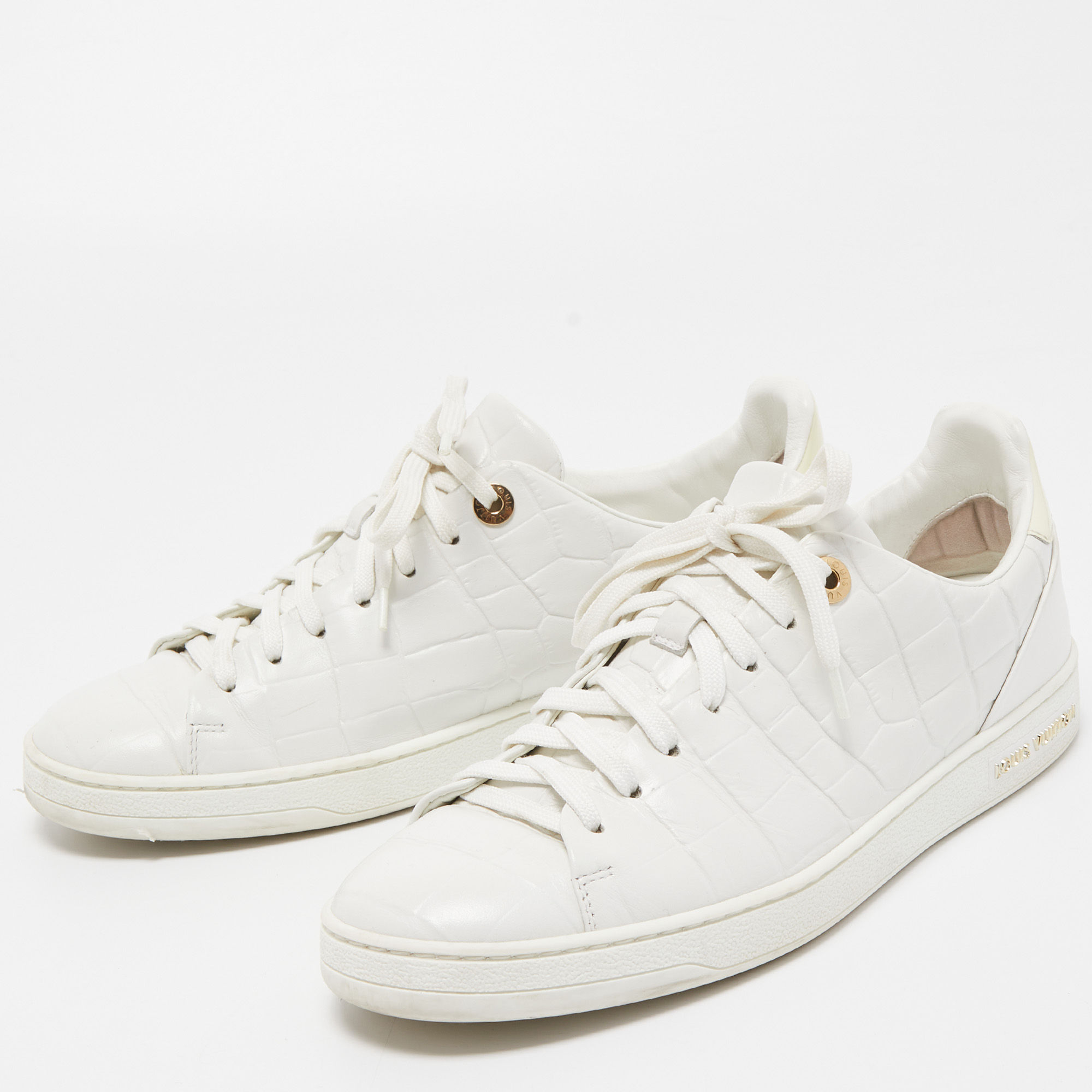 

Louis Vuitton White Croc Embossed Leather Frontrow Sneakers Size