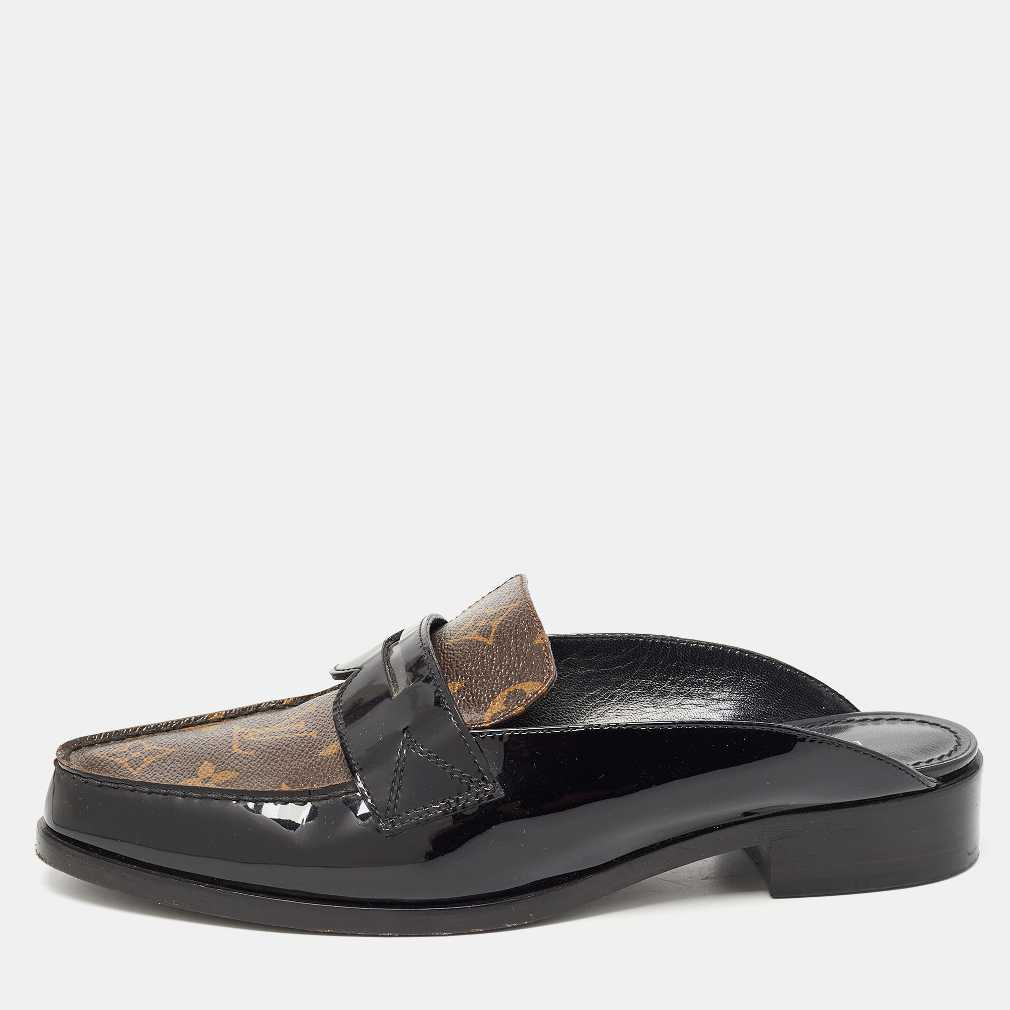 LOUIS VUITTON LV Monogram Sandals Mules size 38.5 Brown Leather
