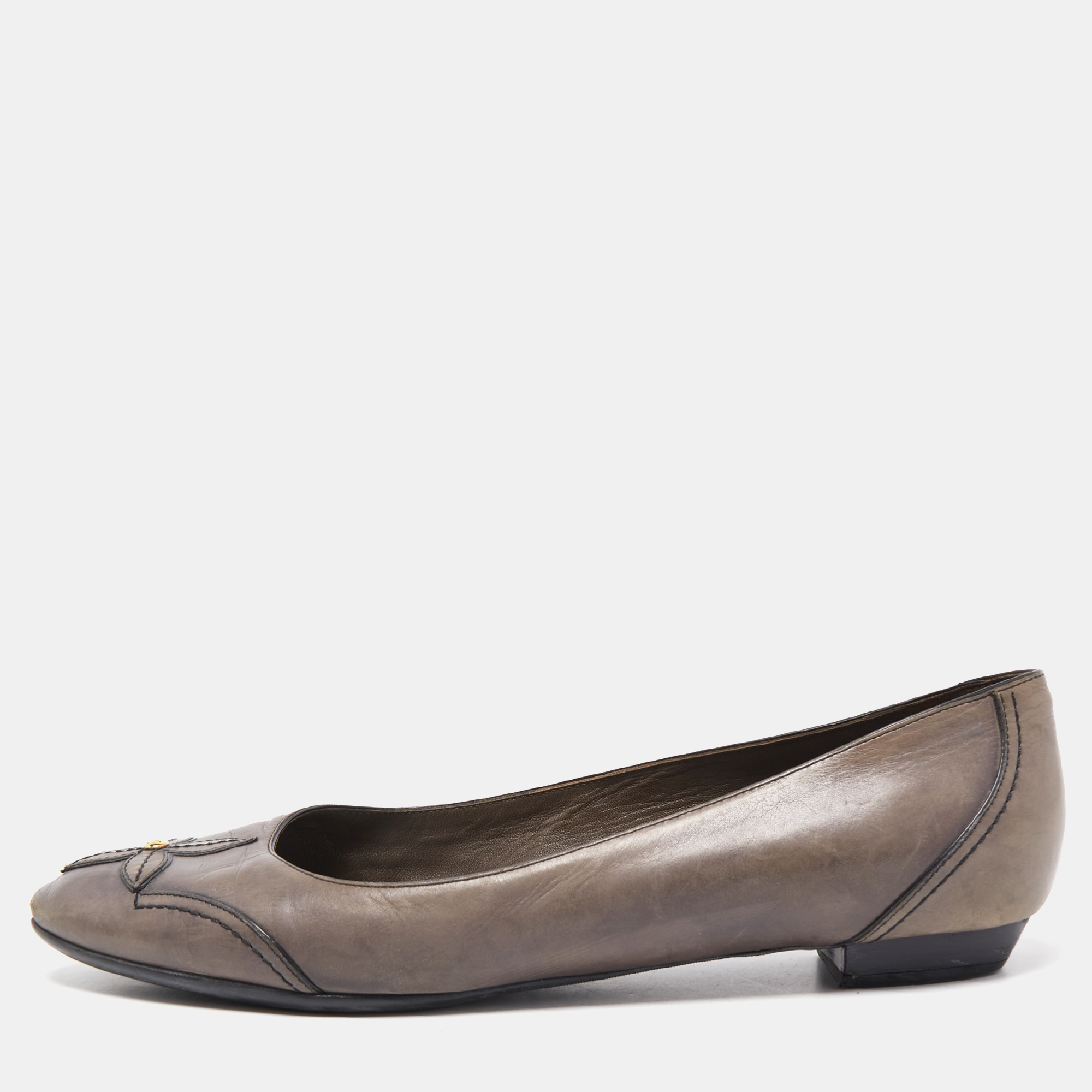 Louis Vuitton Brown Patent Leather & Damier Ebene Embellished Ballet Flats  36