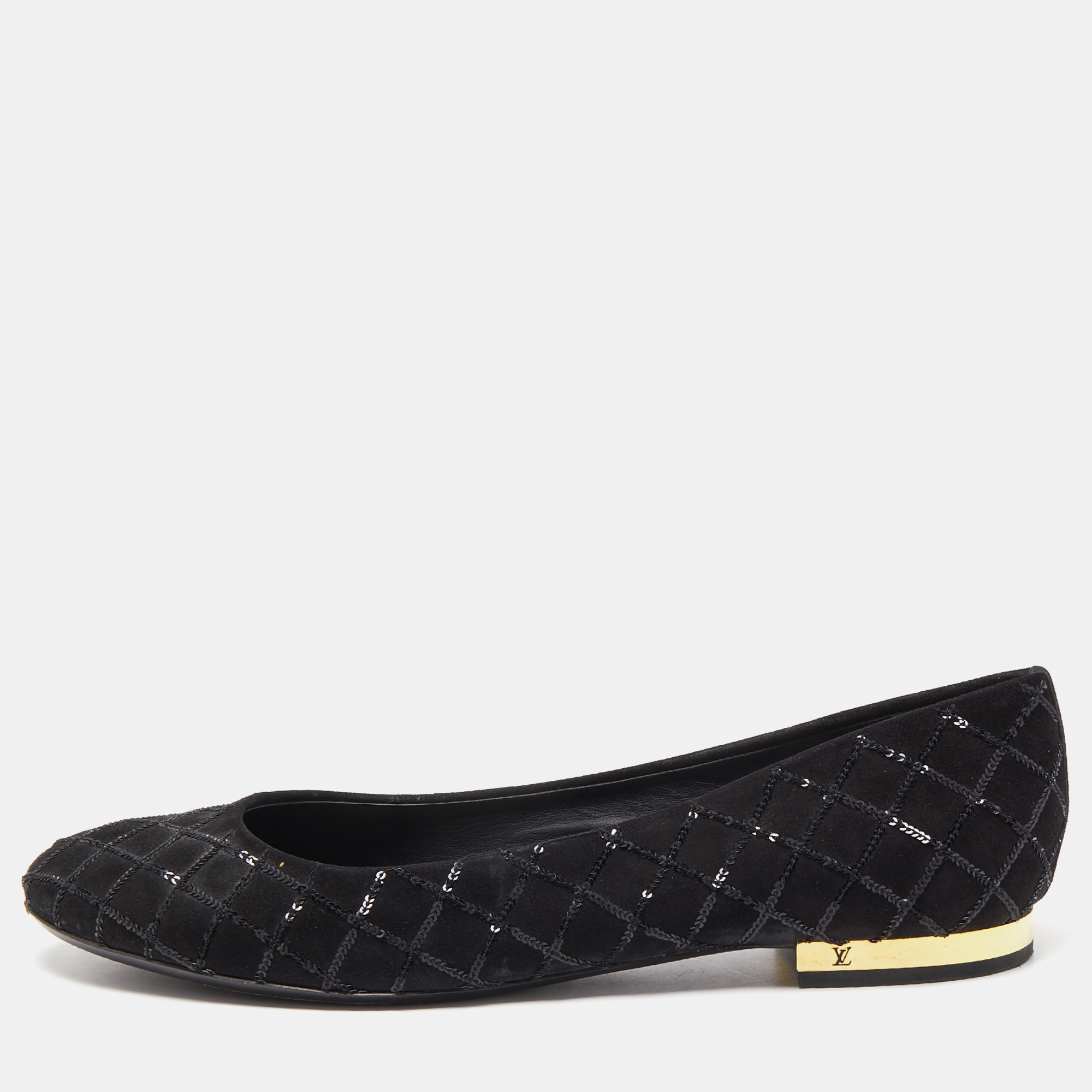 Louis Vuitton Black Suede Shimmer Whisper Ballerina Flats - Ann's