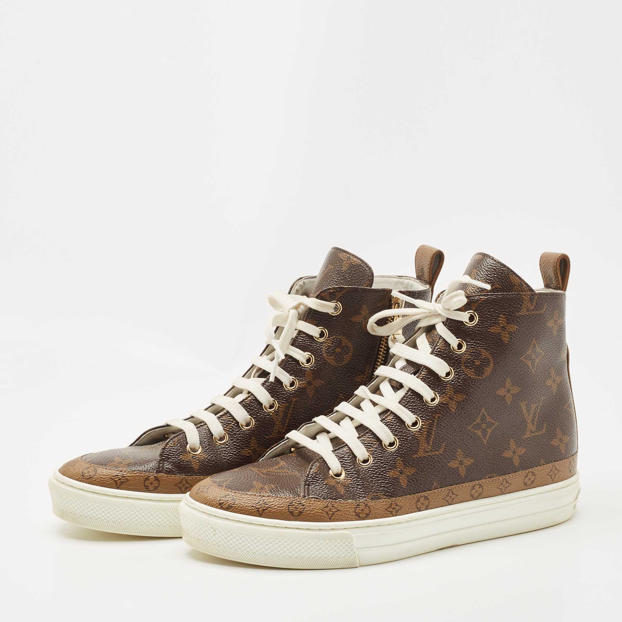 

Louis Vuitton Brown Monogram Canvas Stellar High Top Sneakers Size