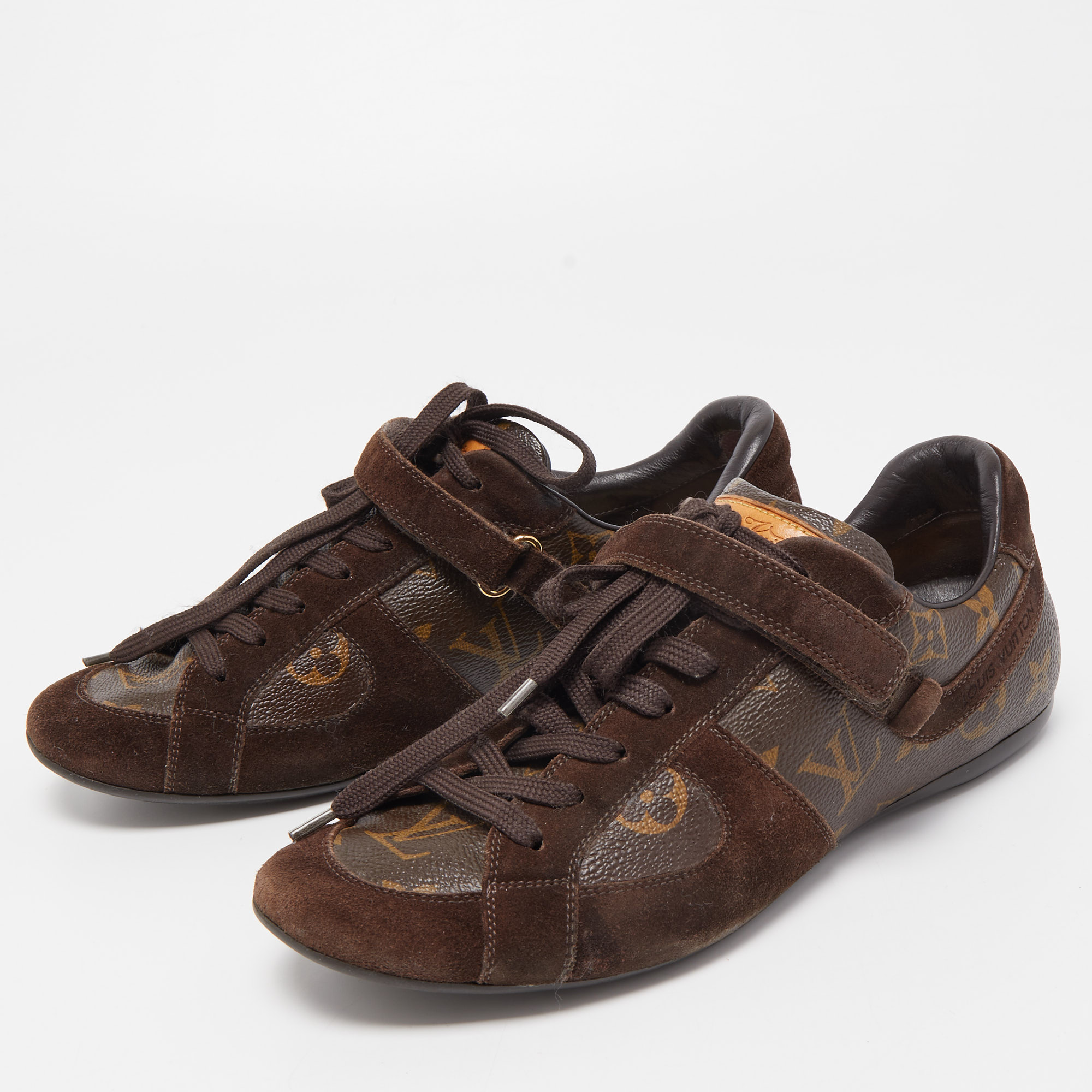 

Louis Vuitton Brown Monogram Coated Canvas and Suede Speeding Low Top Sneakers Size