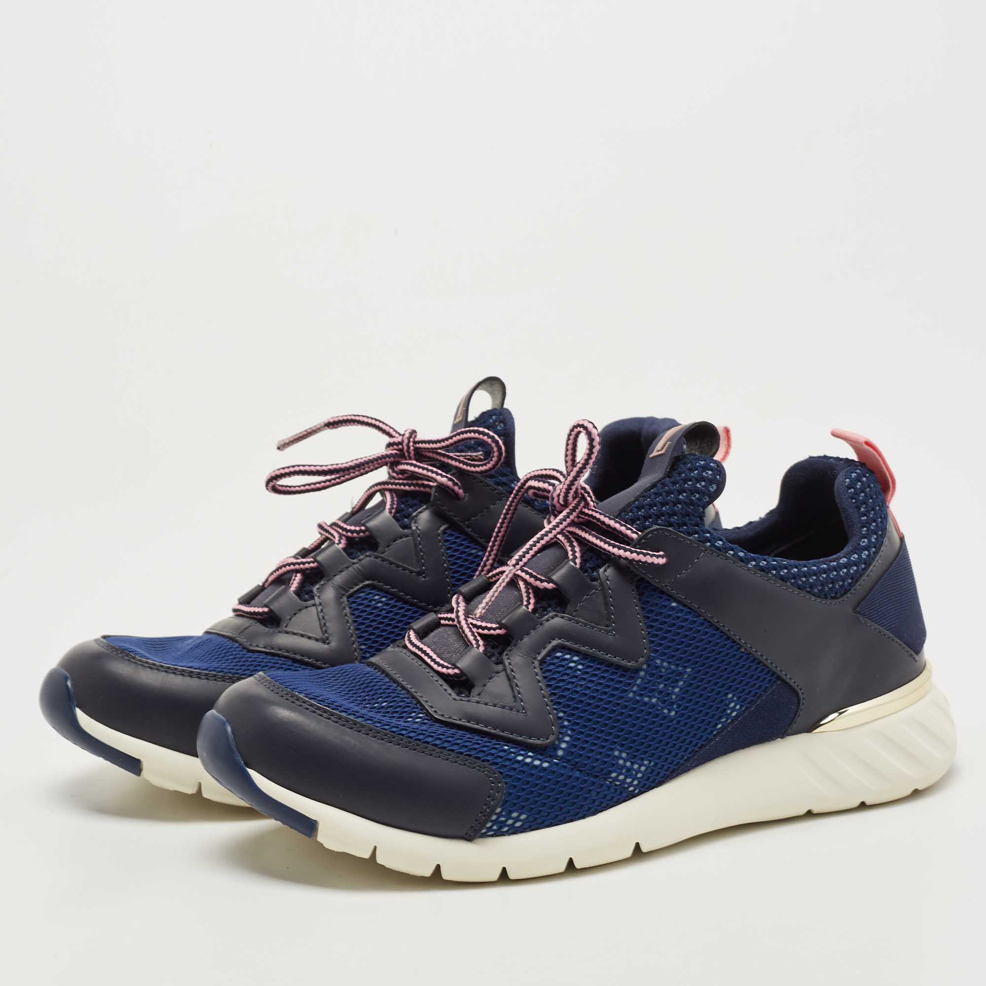 

Louis Vuitton Blue/Black Monogram Mesh and Leather Aftergame Sneakers Size