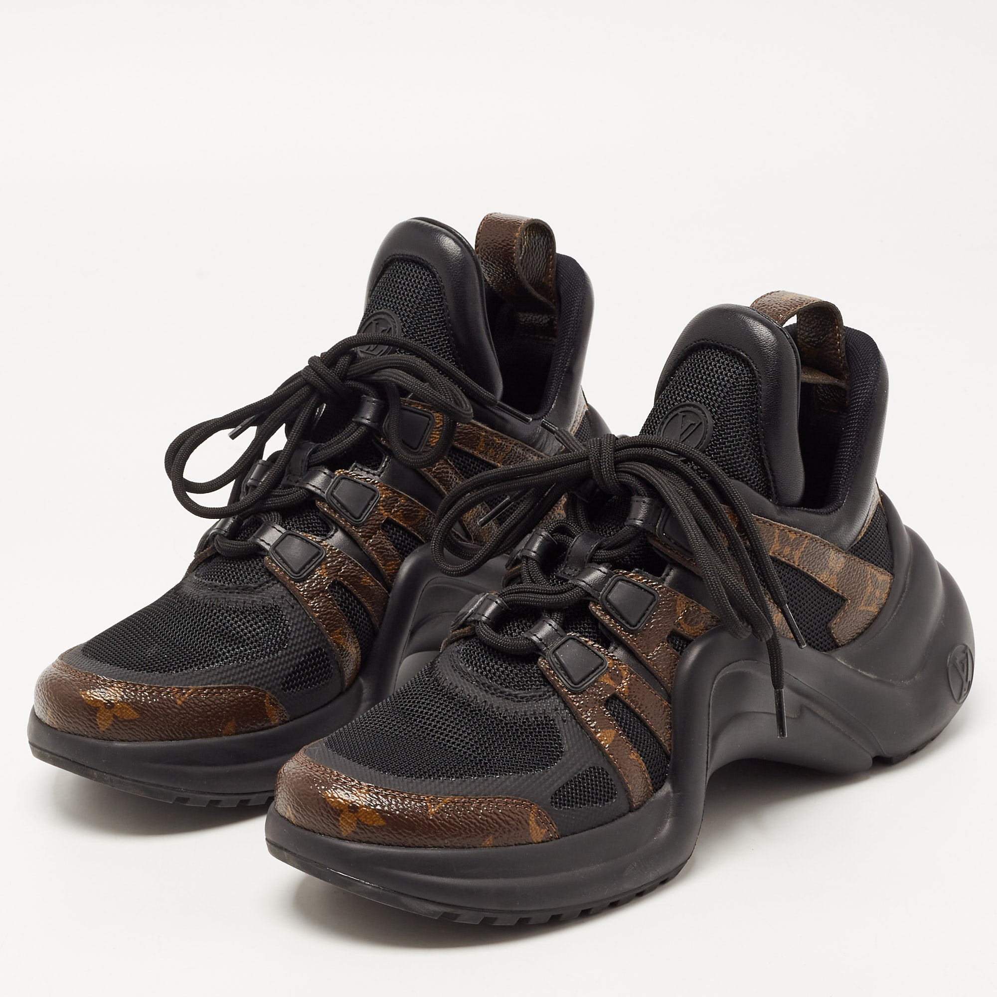 

Louis Vuitton Black/Brown Mesh and Monogram Canvas Archlight Sneakers Size