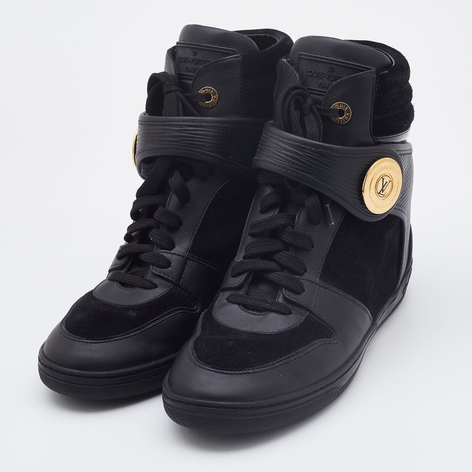 

Louis Vuitton Black Suede, Epi Leather and Patent Leather High Top Sneakers Size