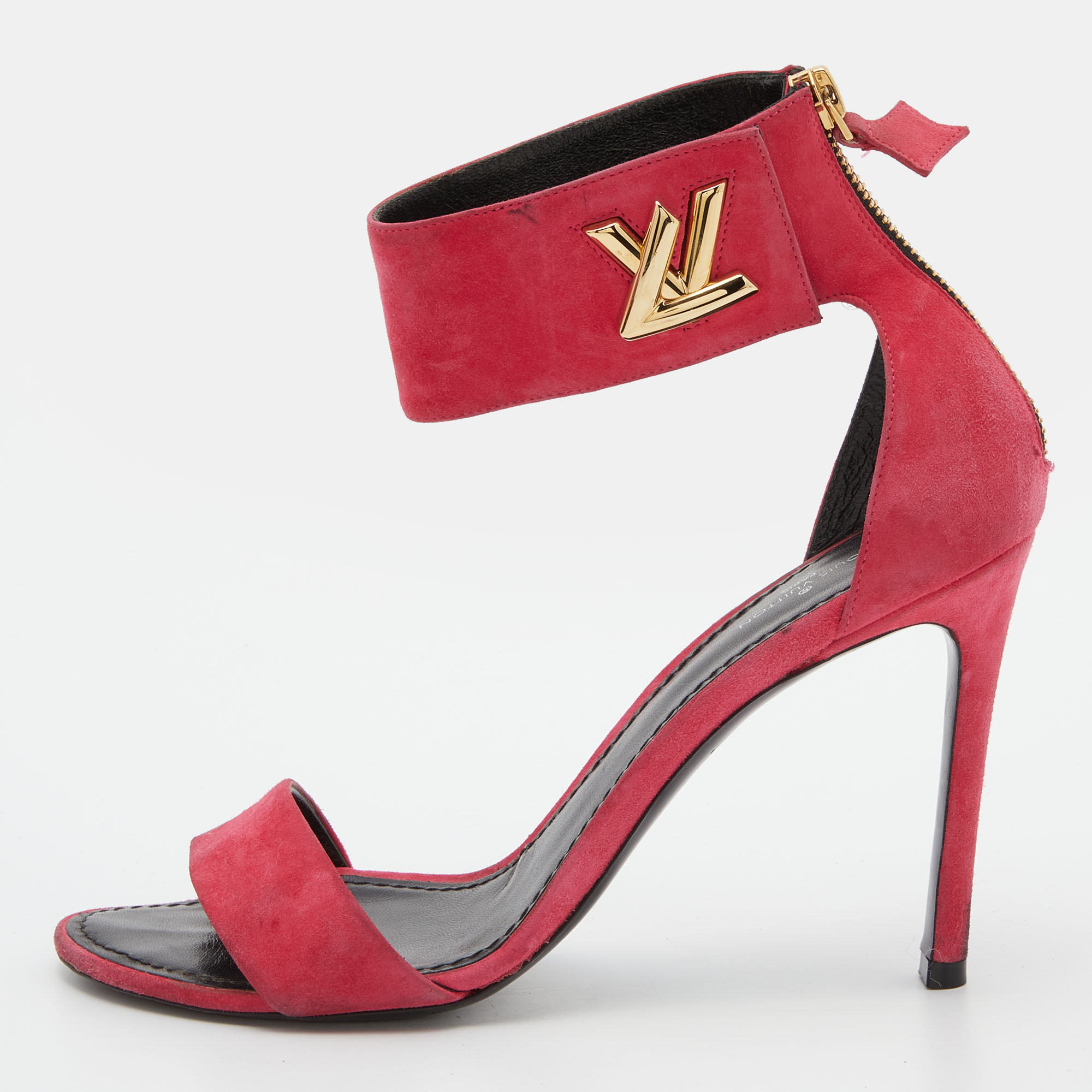 Pre-owned Louis Vuitton Pink Suede Twist Sandals Size 38.5