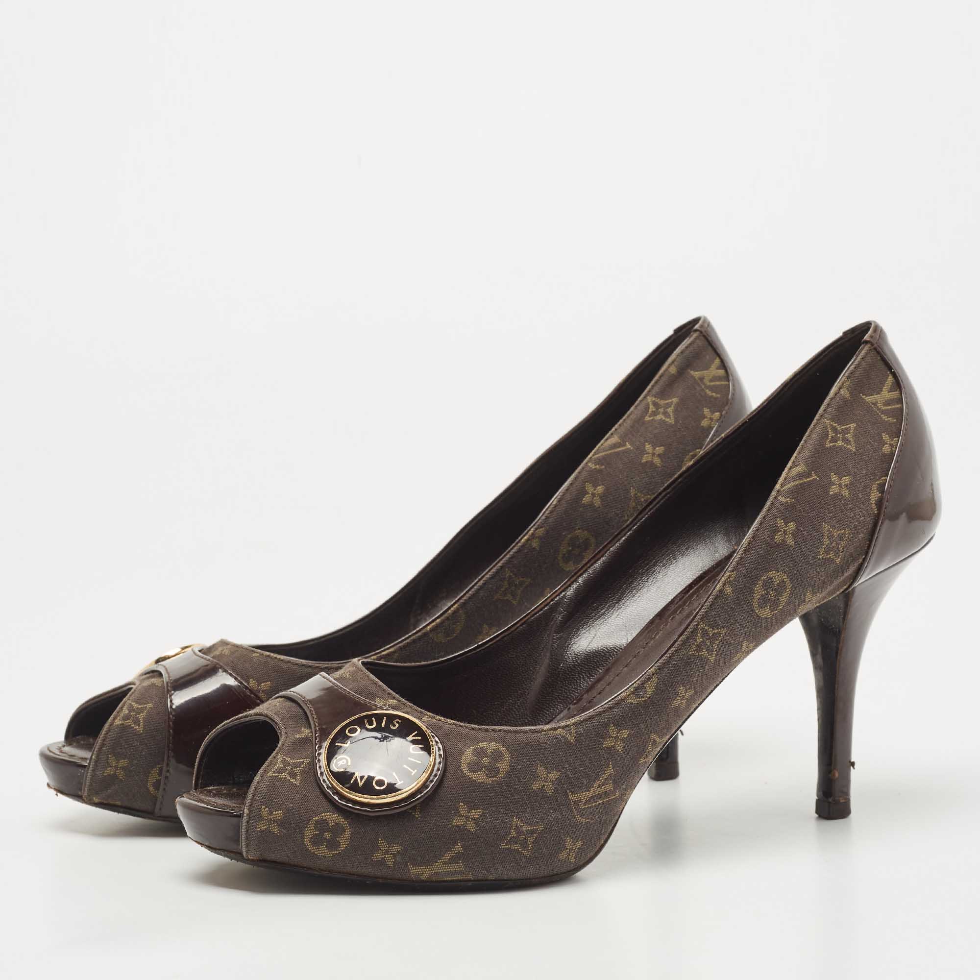 

Louis Vuitton Monogram Idylle Canvas And Patent Leather Judy Peep Toe Pumps Size, Brown