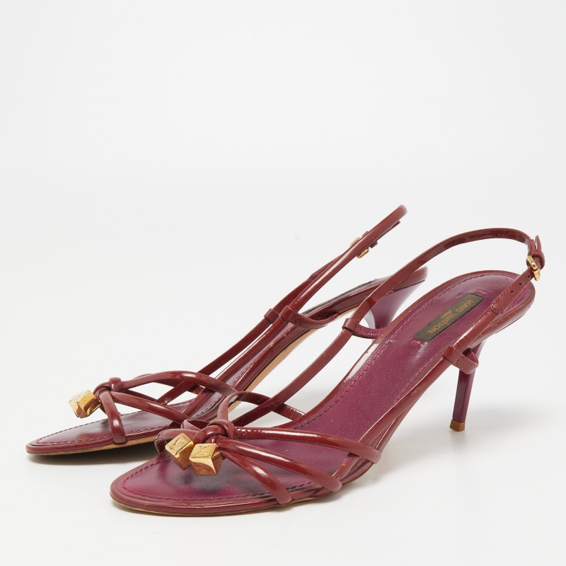 

Louis Vuitton Burgundy Patent Leather Dice Slingback Sandals Size