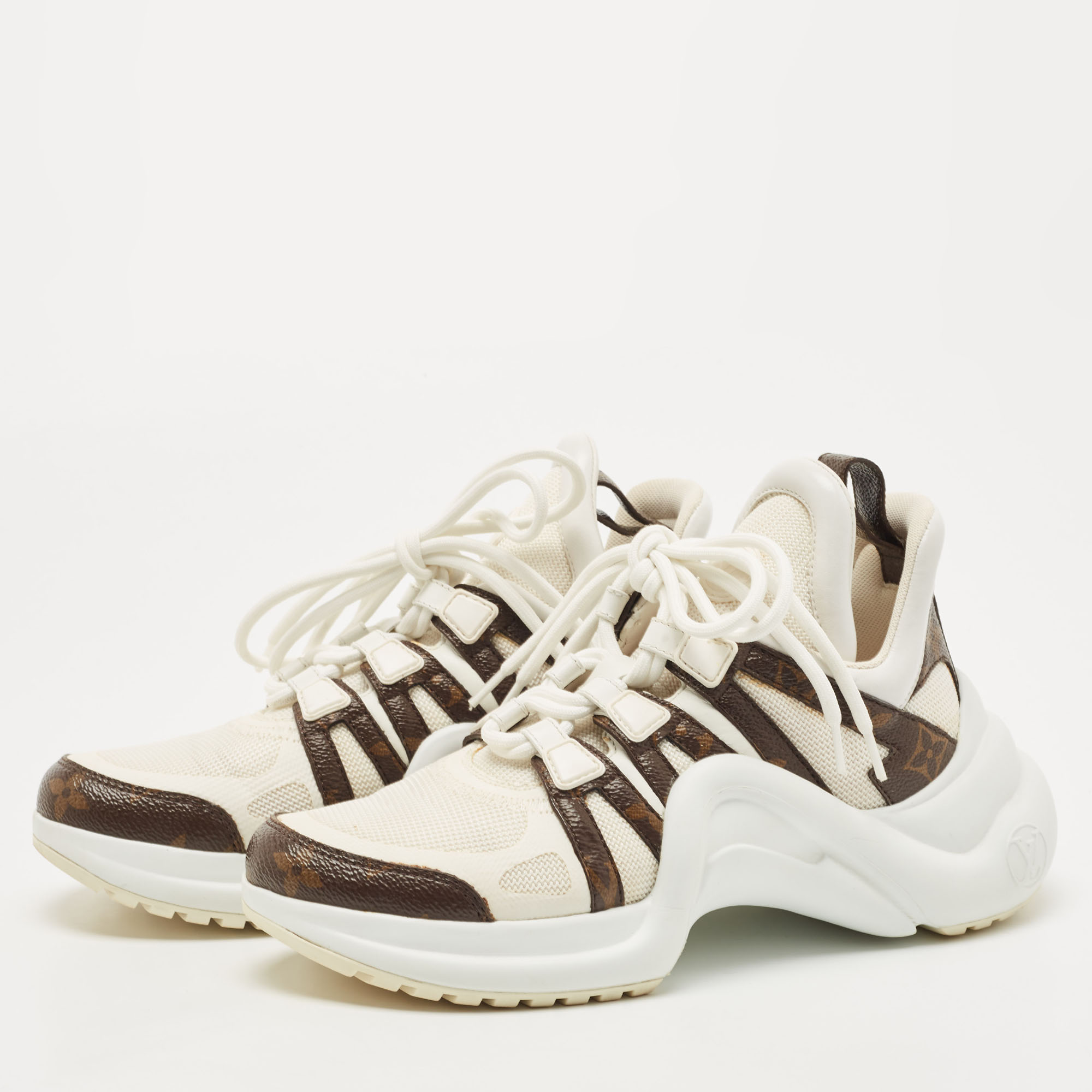 

Louis Vuitton White/Monogram Canvas and Leather Archlight Sneakers Size, Brown