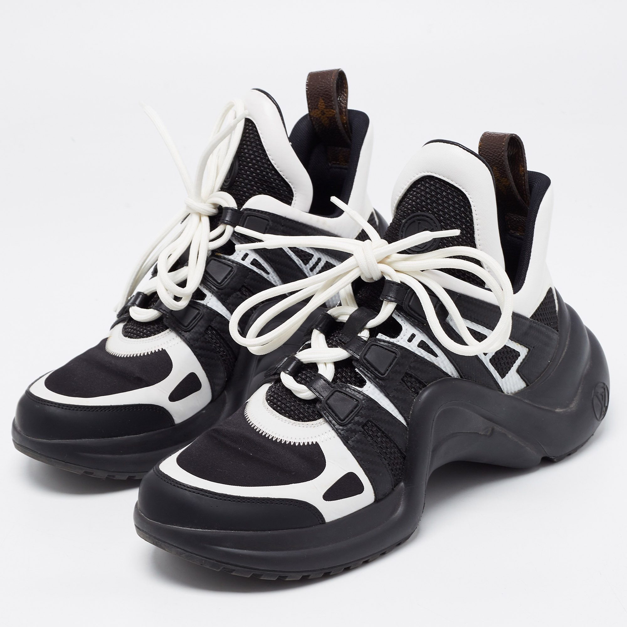 

Louis Vuitton Black/White Mesh and Leather Archlight Sneakers Size