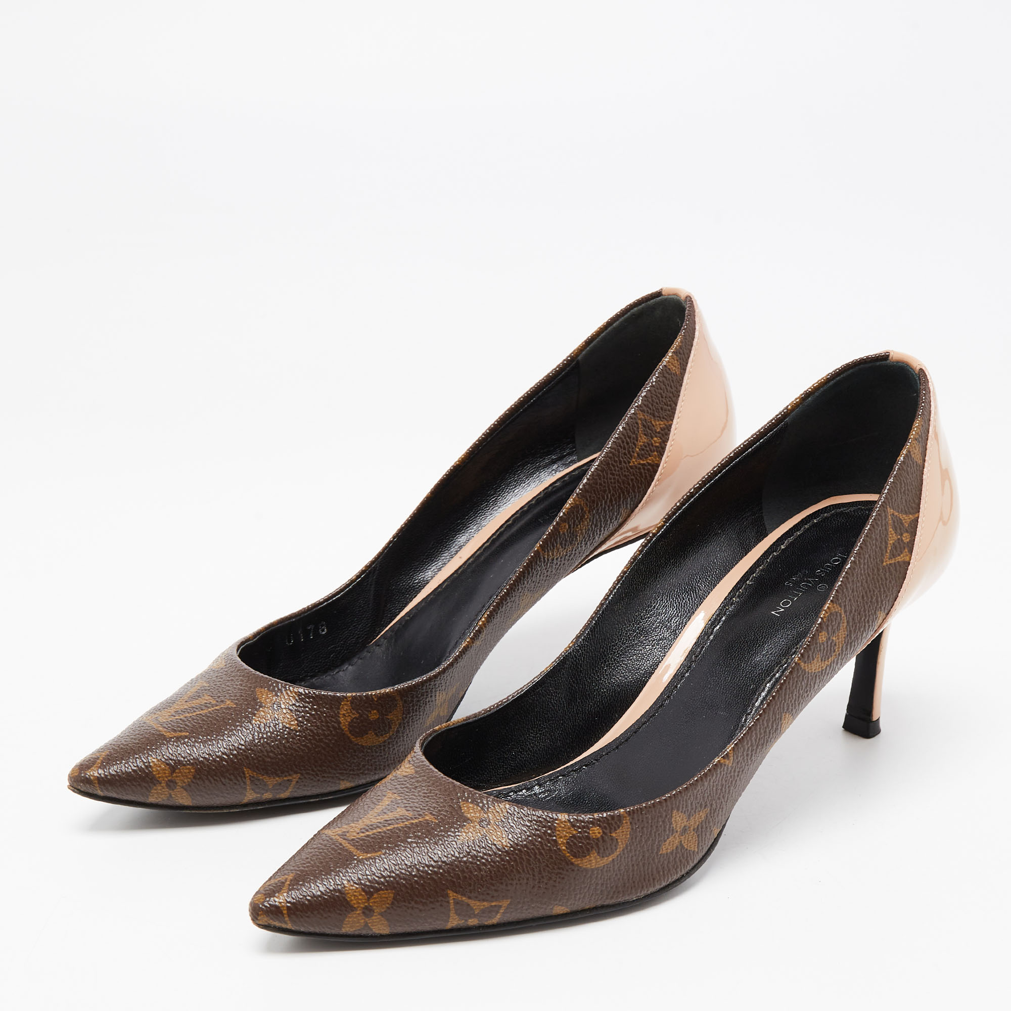 

Louis Vuitton Brown/Beige Monogram Coated Canvas and Patent Leather Chérie Pointed Toe Pumps Size