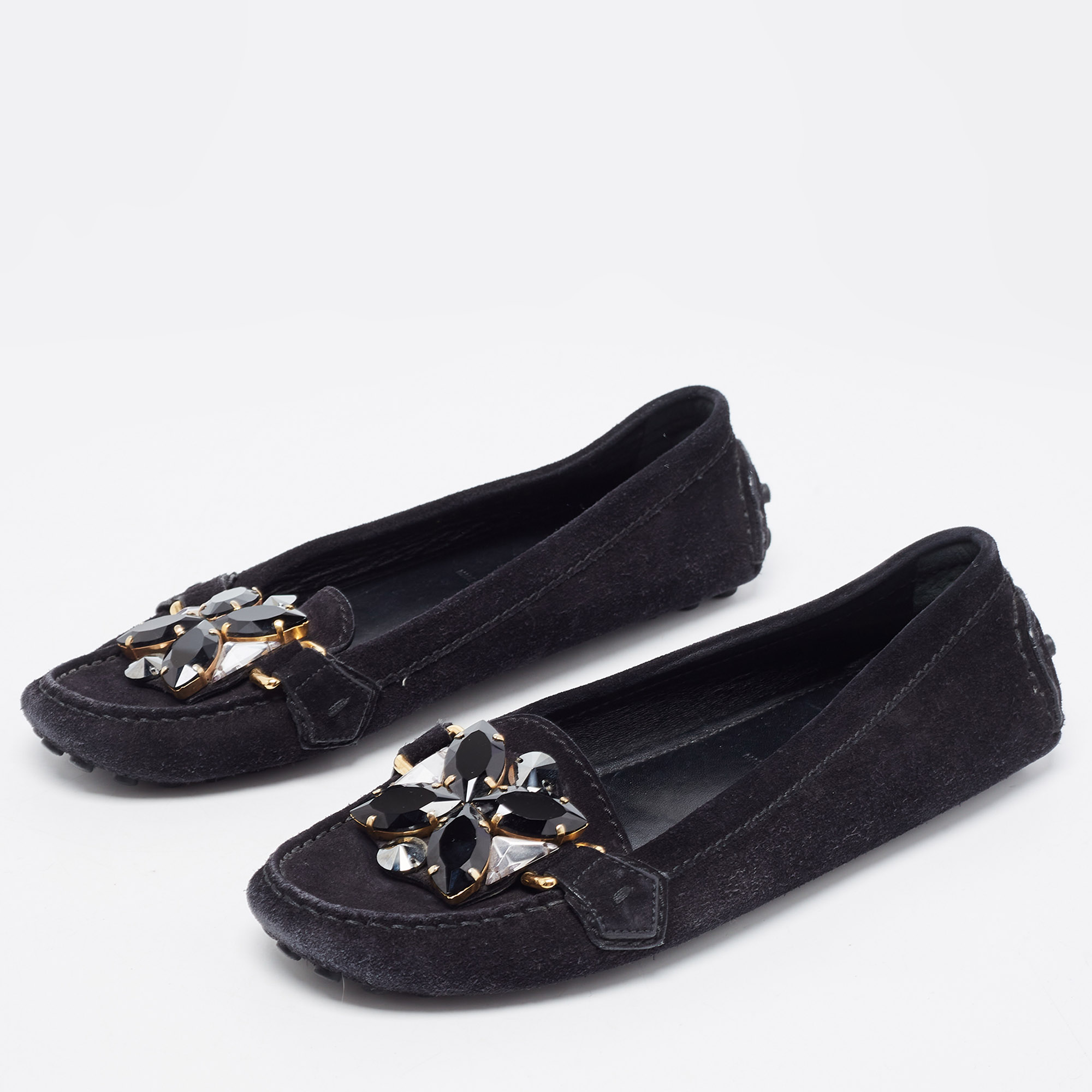

Louis Vuitton Black Suede Silver Night Loafers Size