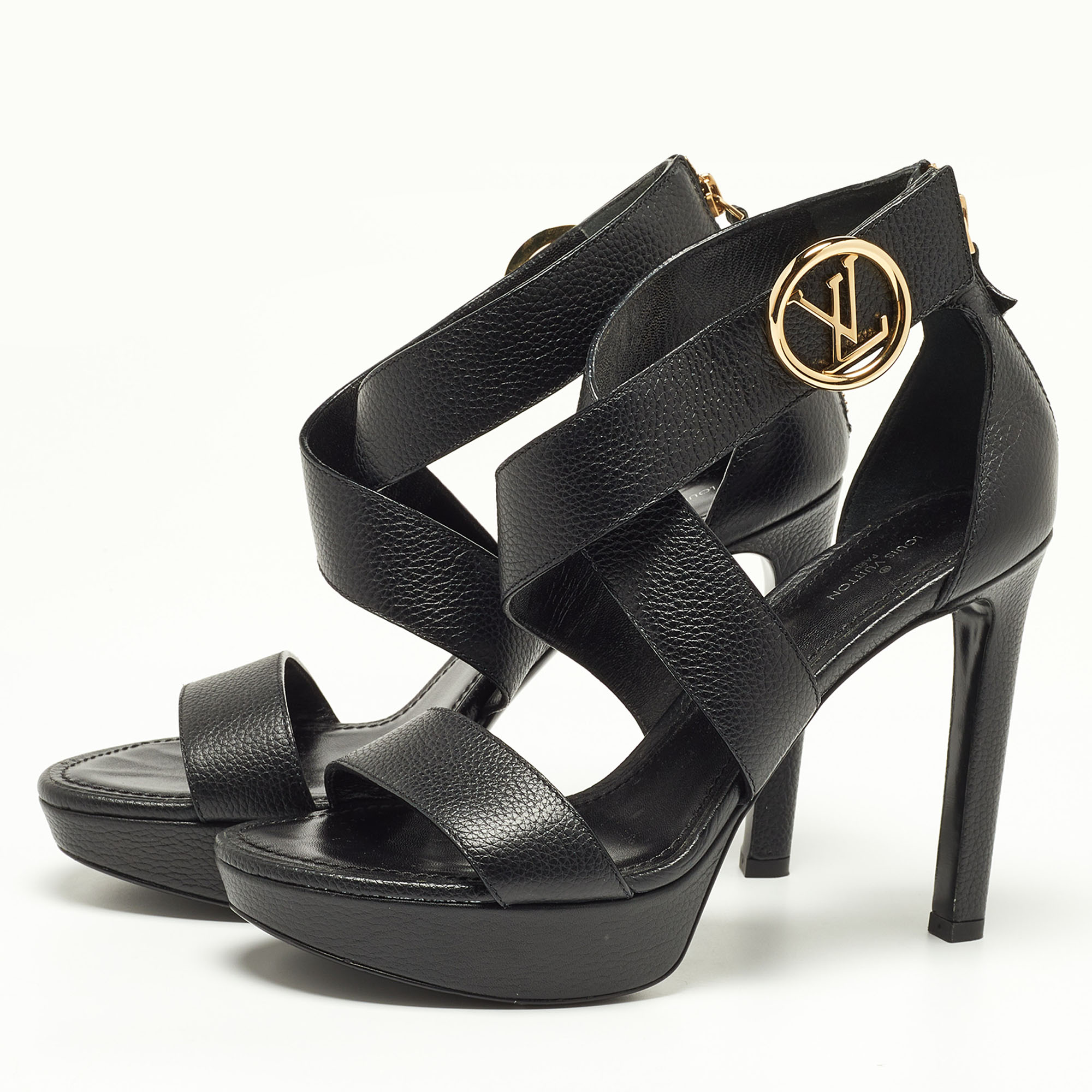 

Louis Vuitton Black Leather Ankle Strap Sandals Size