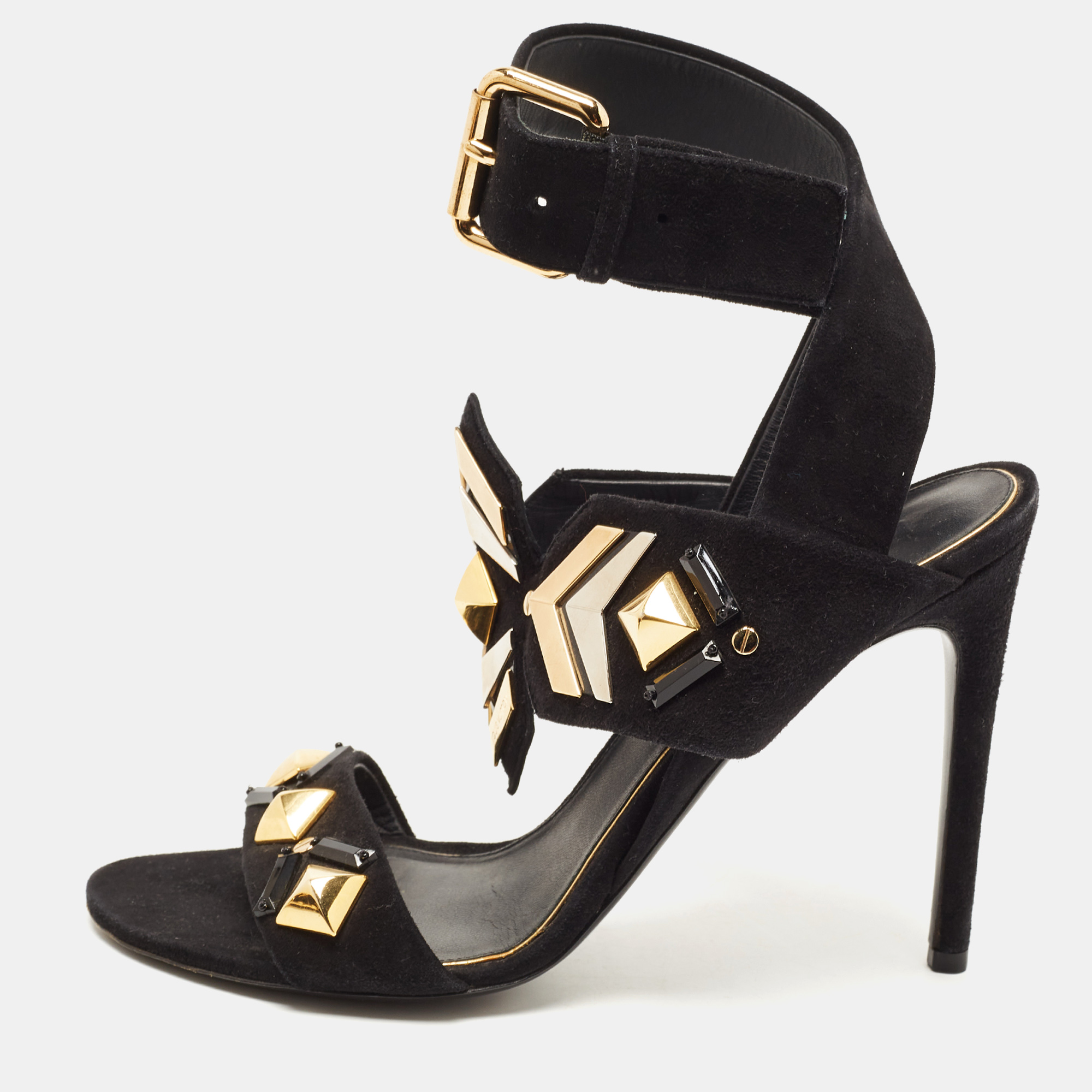 Pre-owned Louis Vuitton Black Suede Embellished Slingback Sandals