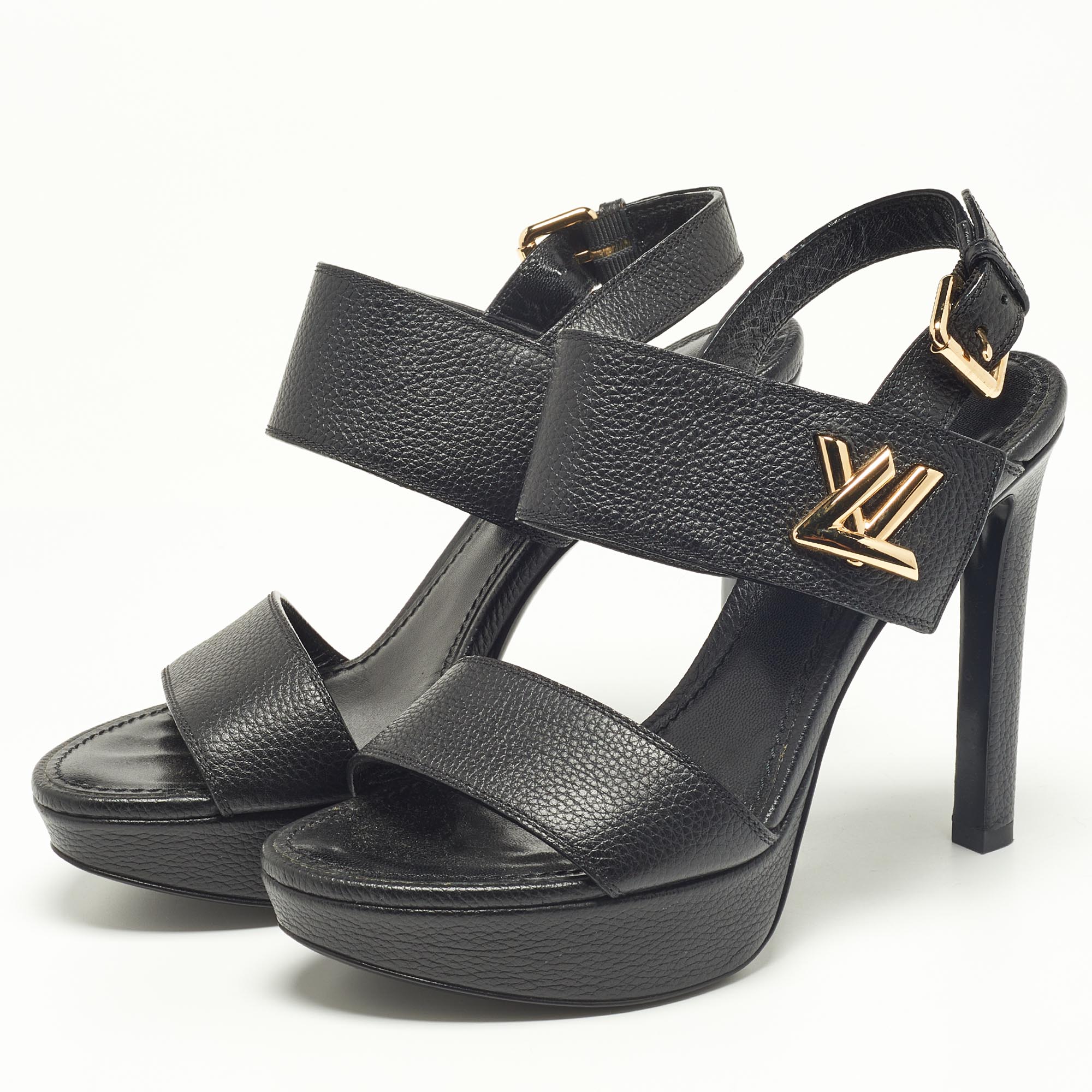 

Louis Vuitton Black Leather Horizon Platform Sandals Size
