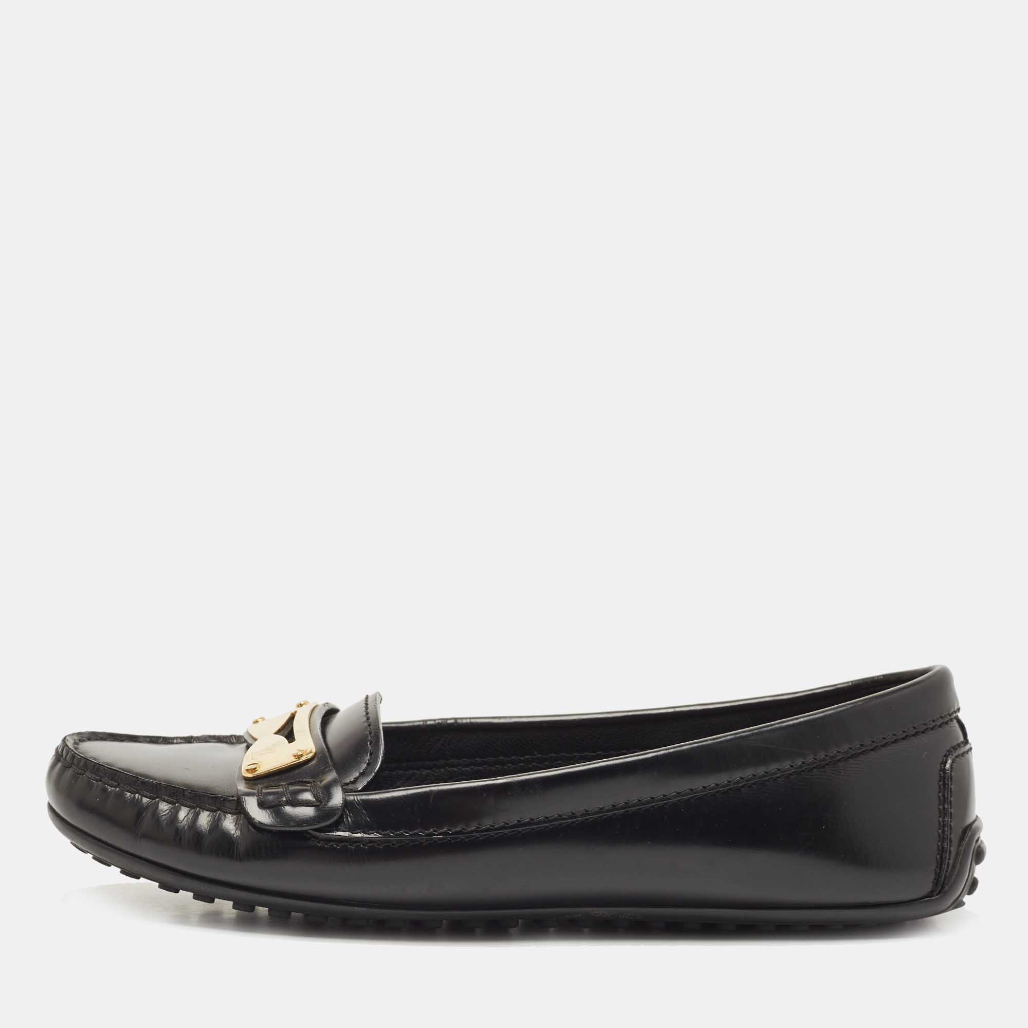 Louis Vuitton Black Leather Lombok Slip on Loafers Size 40.5