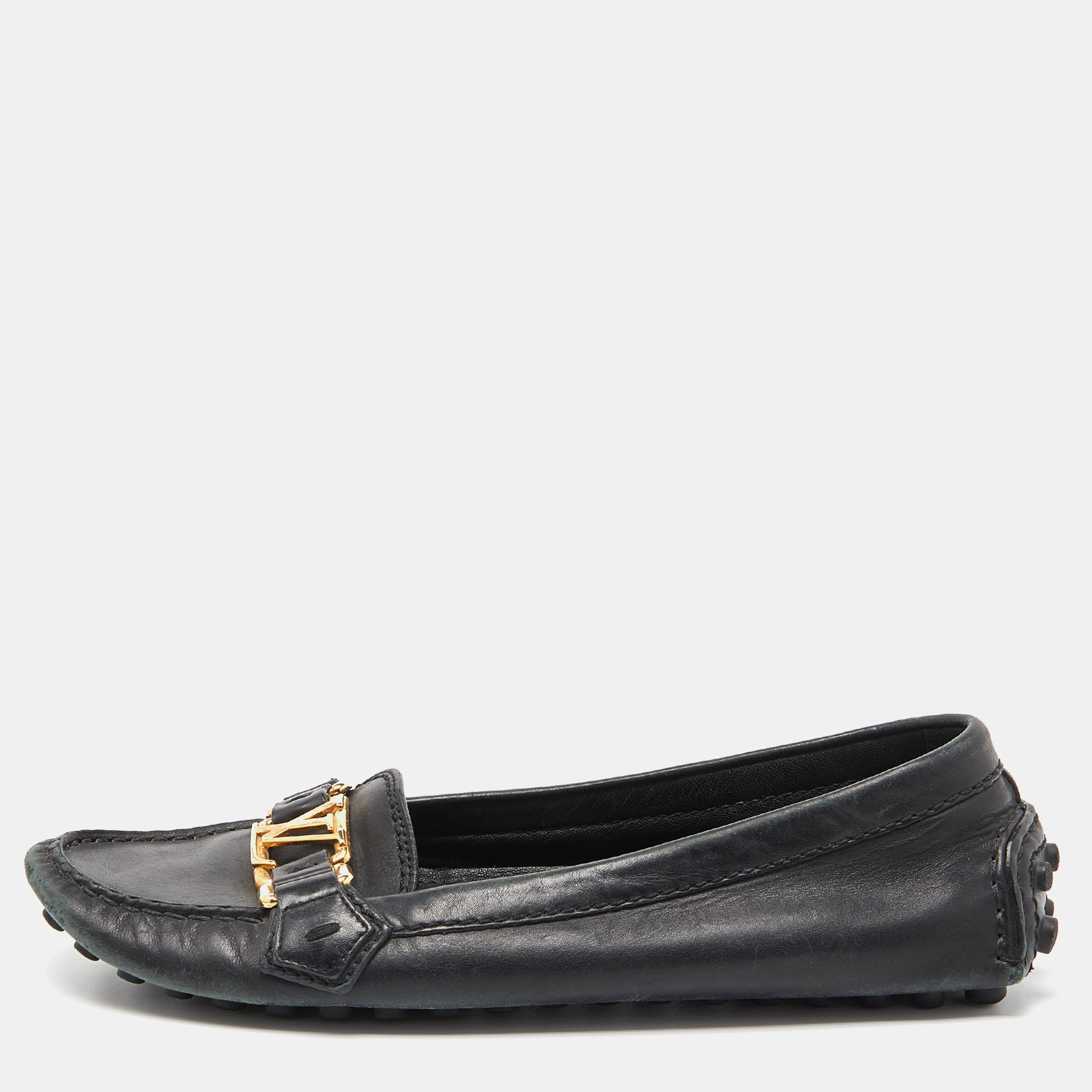 Pre-owned Louis Vuitton Black Leather Oxford Loafers Size 36