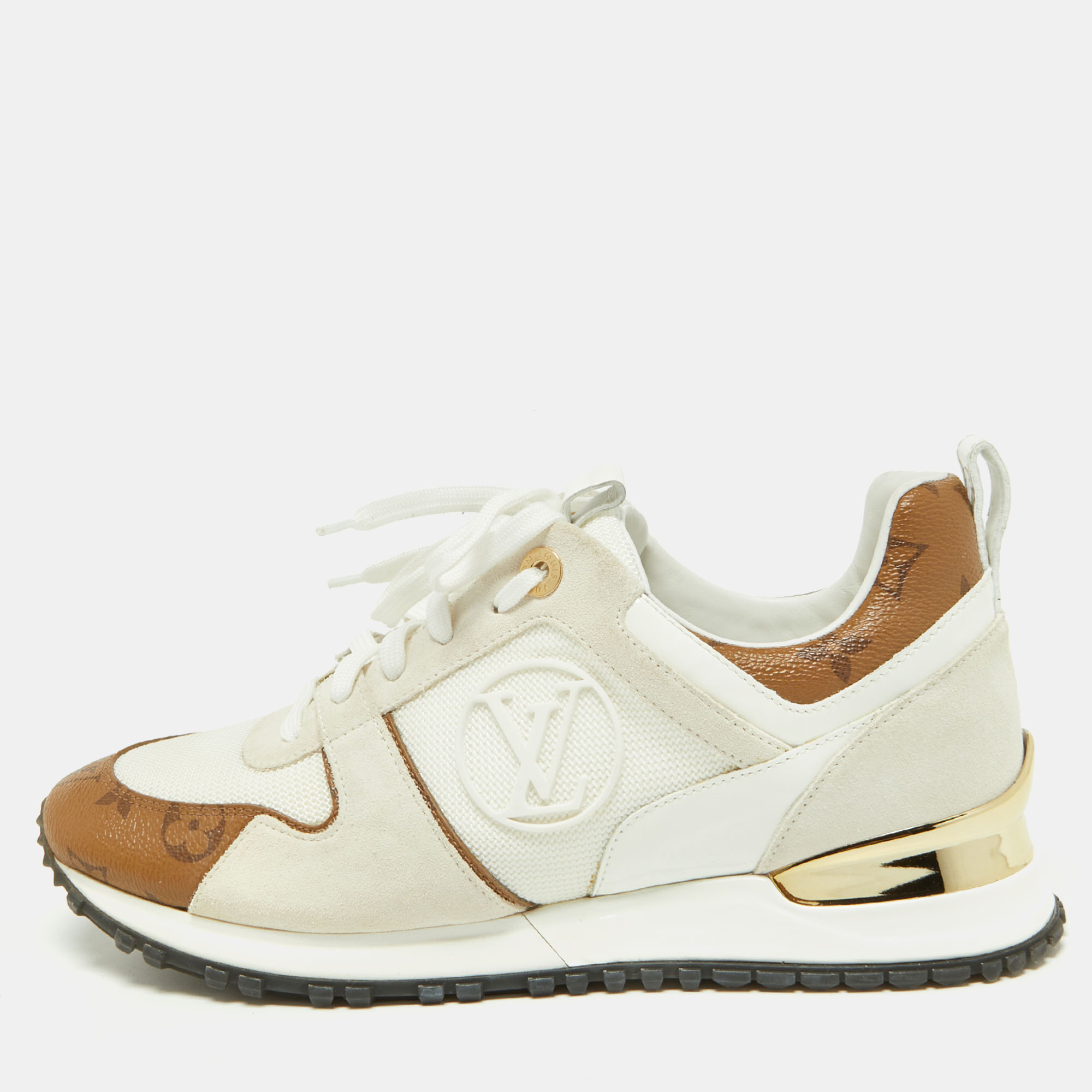 Pre-owned Louis Vuitton Off White Mesh Suede And Monogram Canvas Run Away  Trainers Size 39