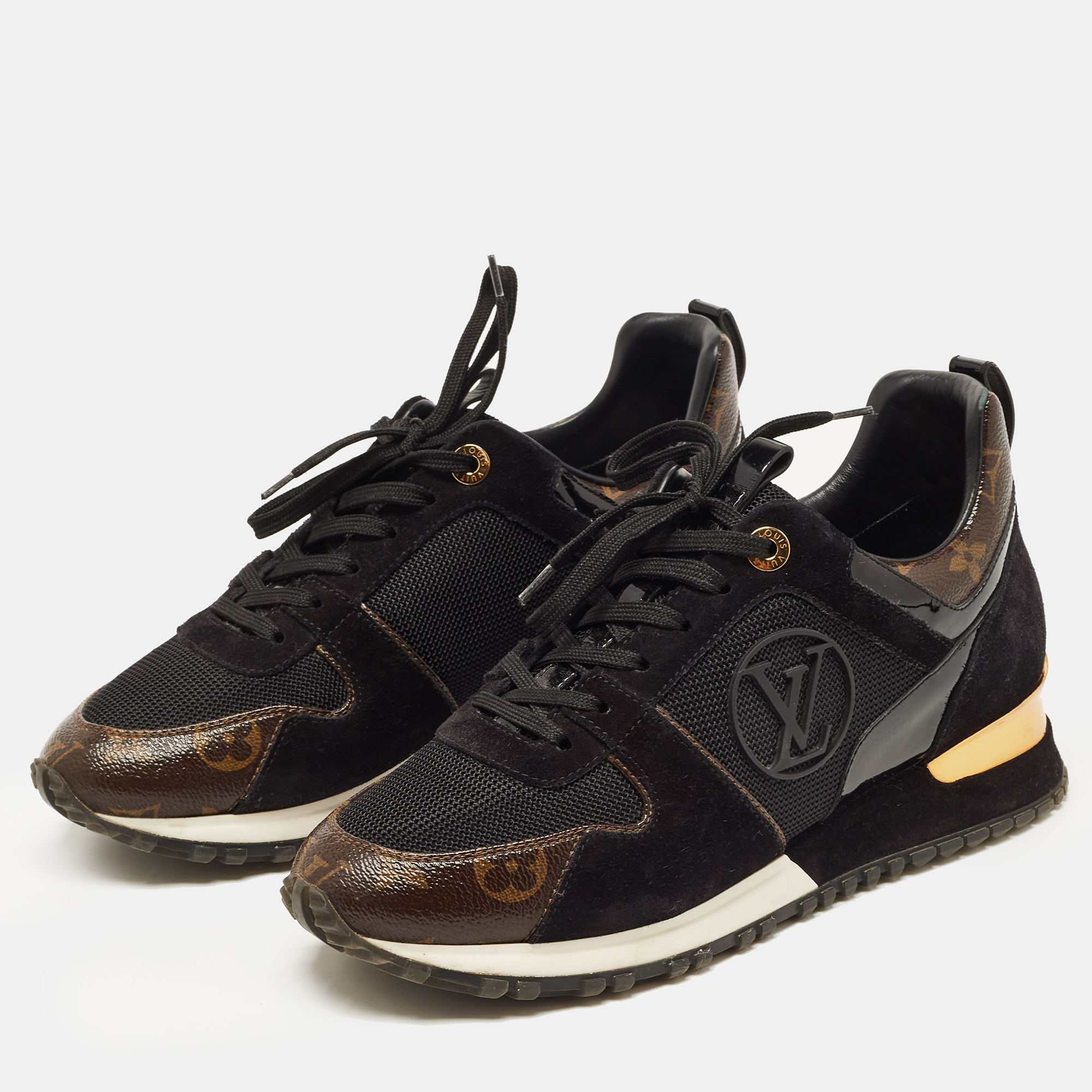 

Louis Vuitton Brown/Black Monogram Coated Canvas and Leather Run Away Low Top Sneakers Size