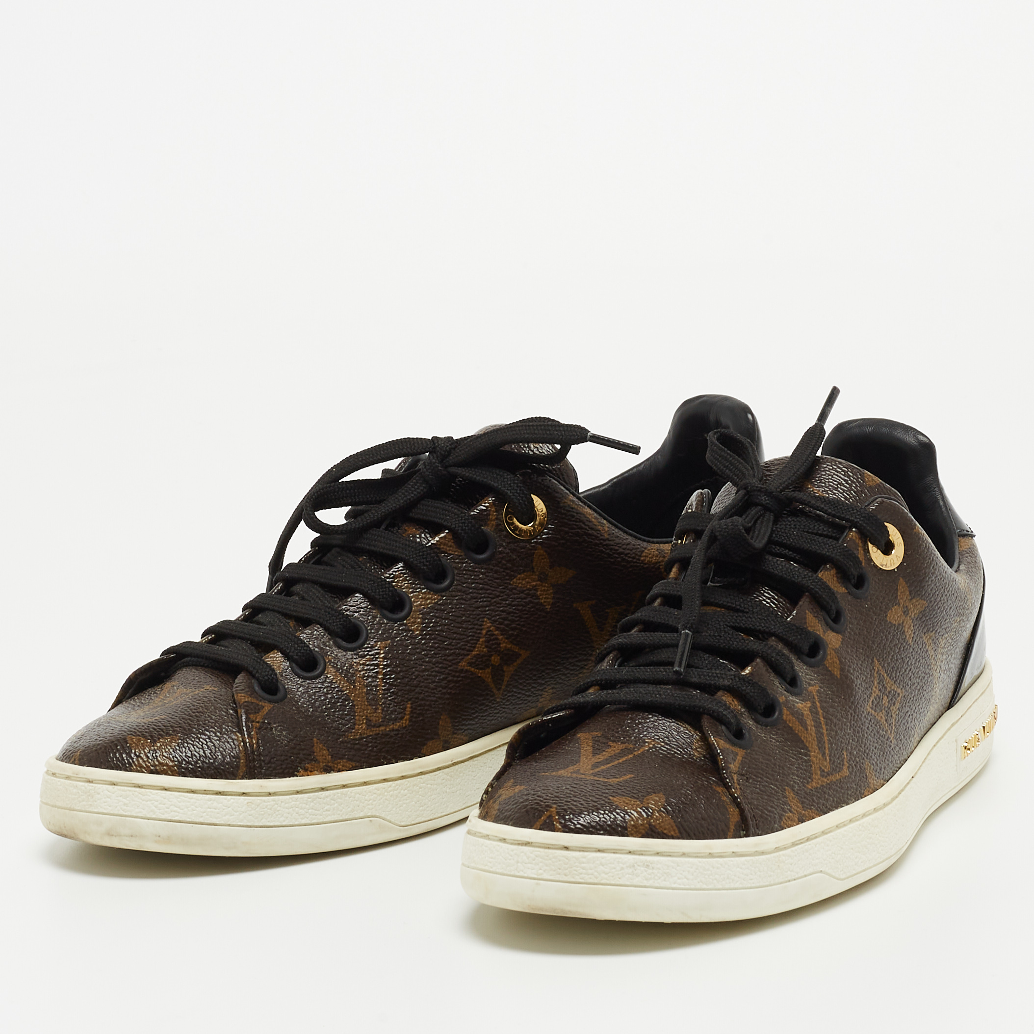 

Louis Vuitton Brown Monogram Canvas and Patent Frontrow Sneakers Size