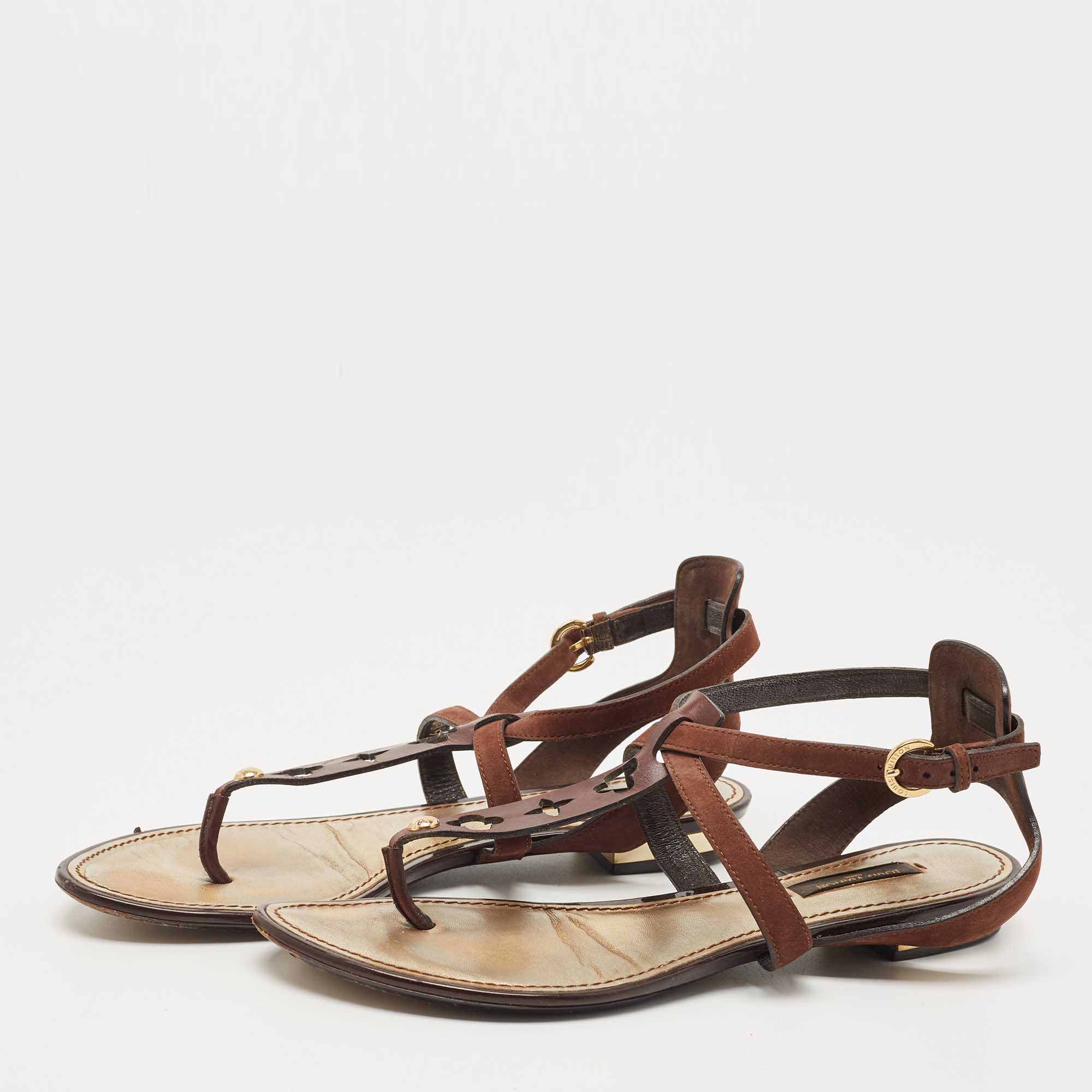 

Louis Vuitton Brown Leather Ankle Strap Flat Sandals Size