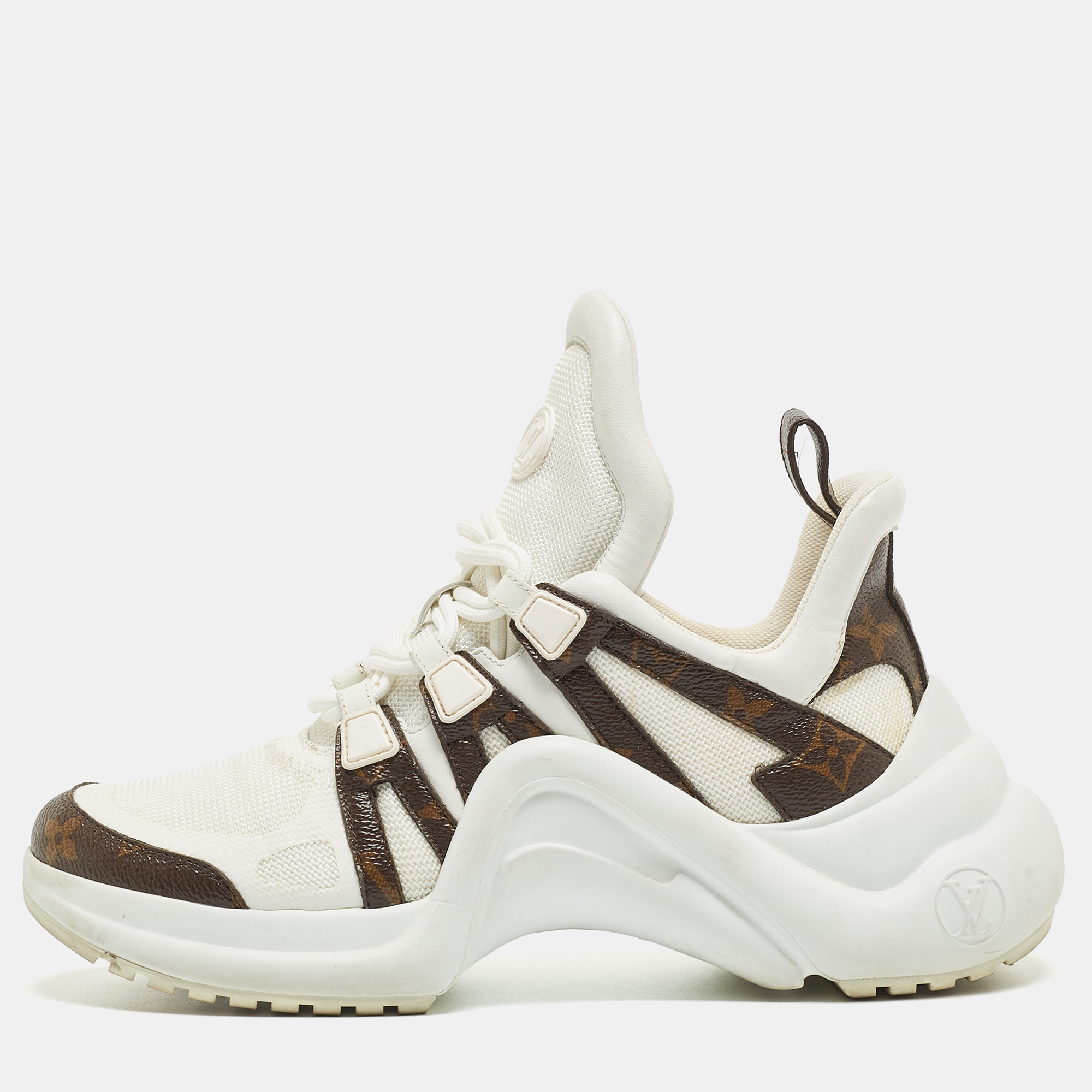 Louis Vuitton White/Brown Canvas and Leather Frontrow Sneakers Size 39 Louis  Vuitton