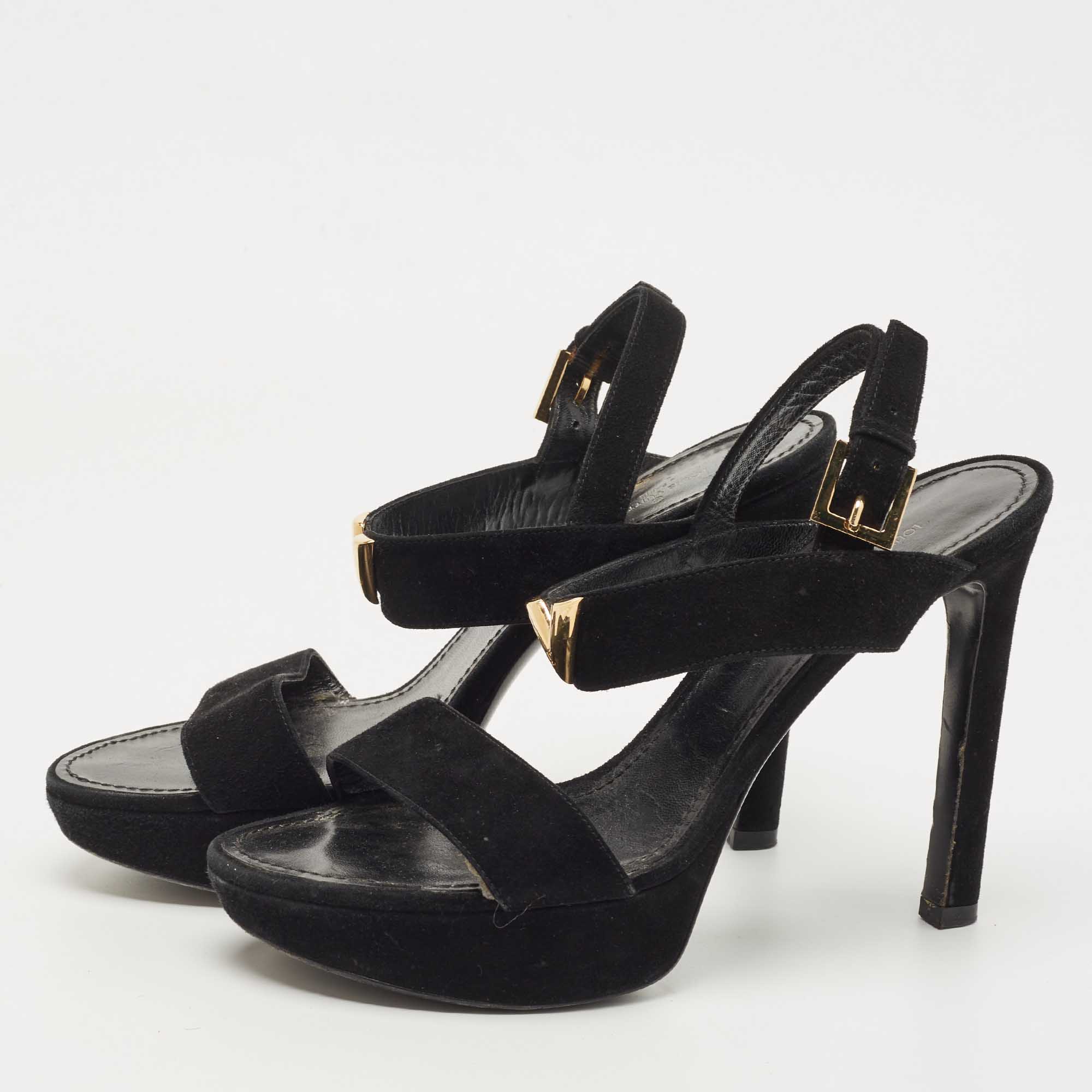 

Louis Vuitton Black Suede Platform Ankle Strap Sandals Size