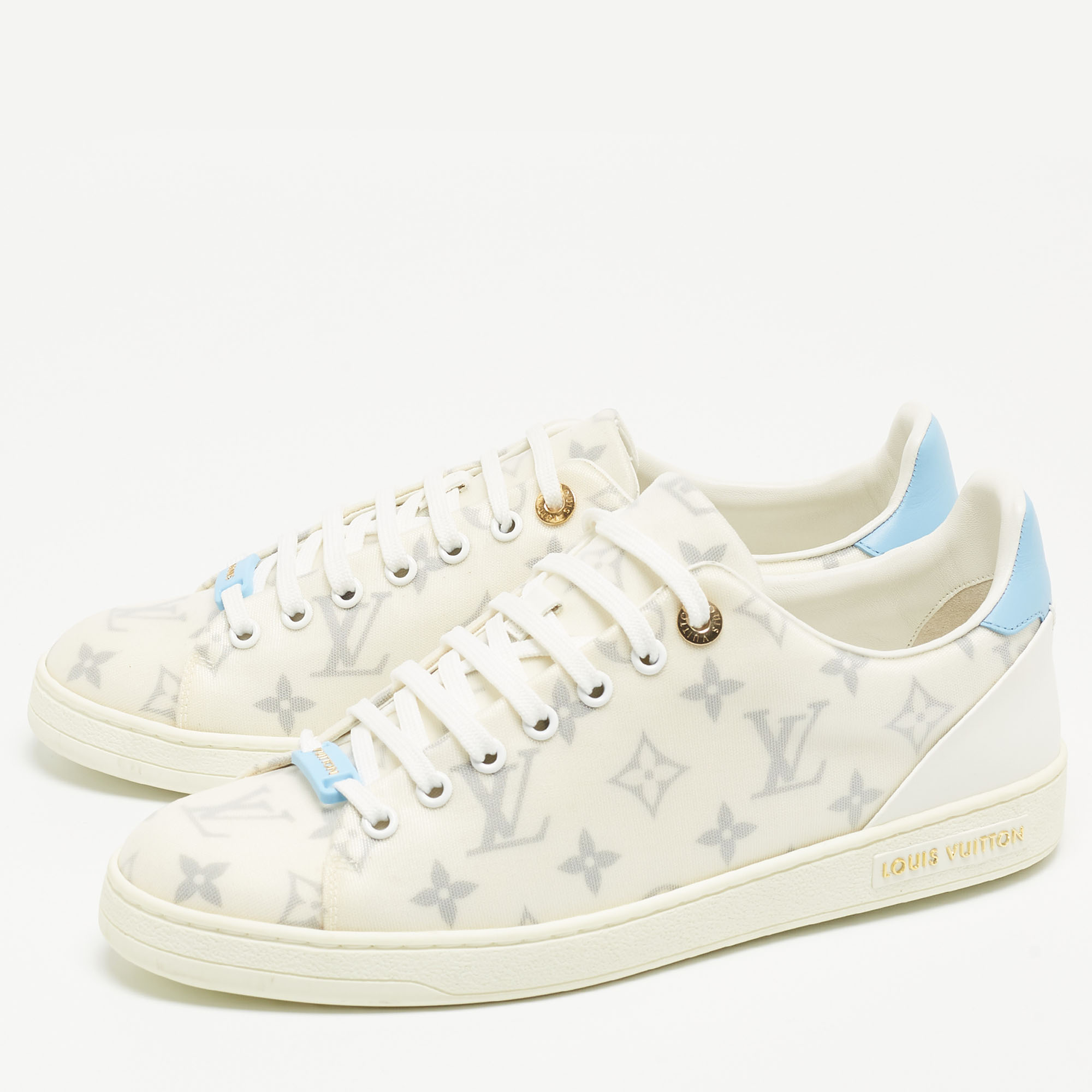 

Louis Vuitton White/Blue Monogram Mesh and Leather Match Up Sneakers Size