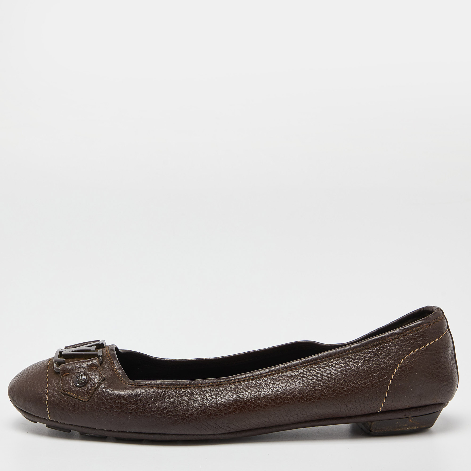 Pre-owned Louis Vuitton Brown Leather Oxford Ballet Flats Size 40
