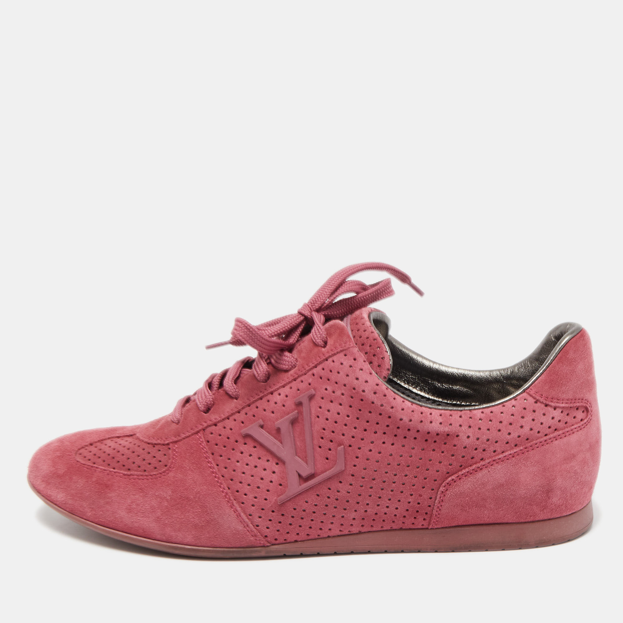 

Louis Vuitton Pink Perforated Suede Low Top Sneakers Size