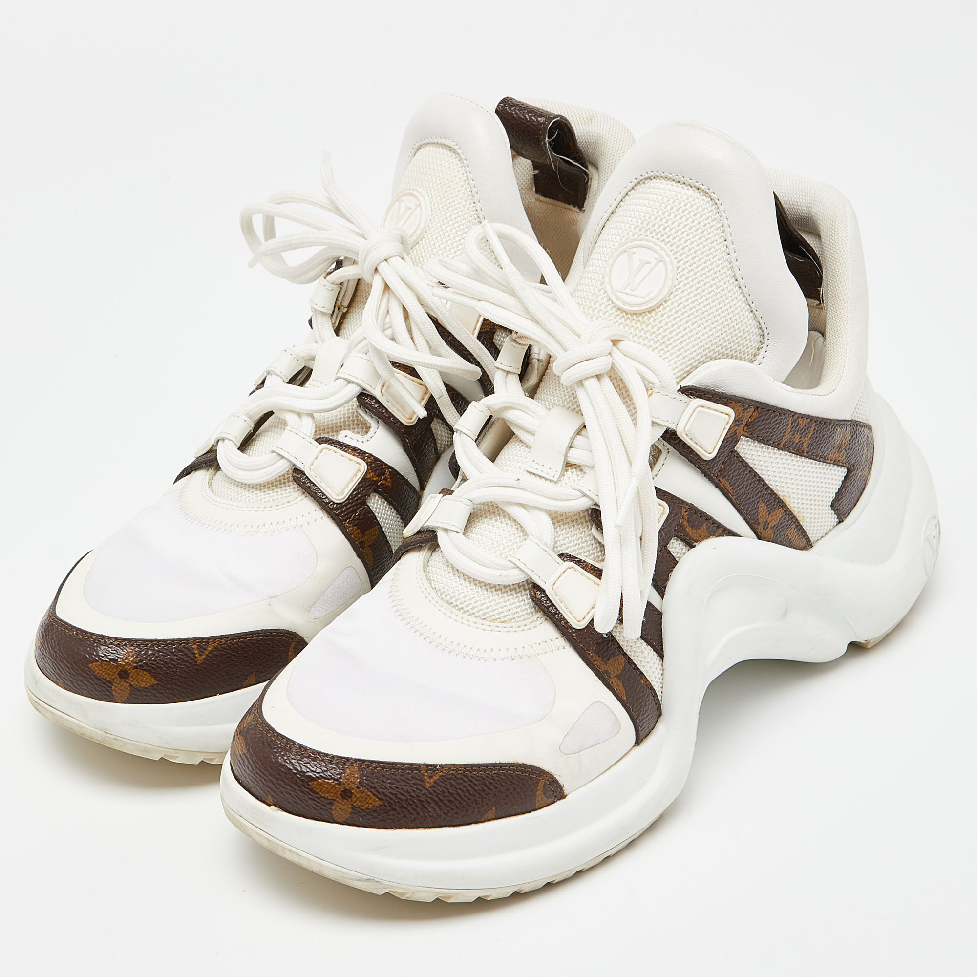 

Louis Vuitton White/Brown Monogram Canvas,Mesh and Leather Archlight Sneakers Size