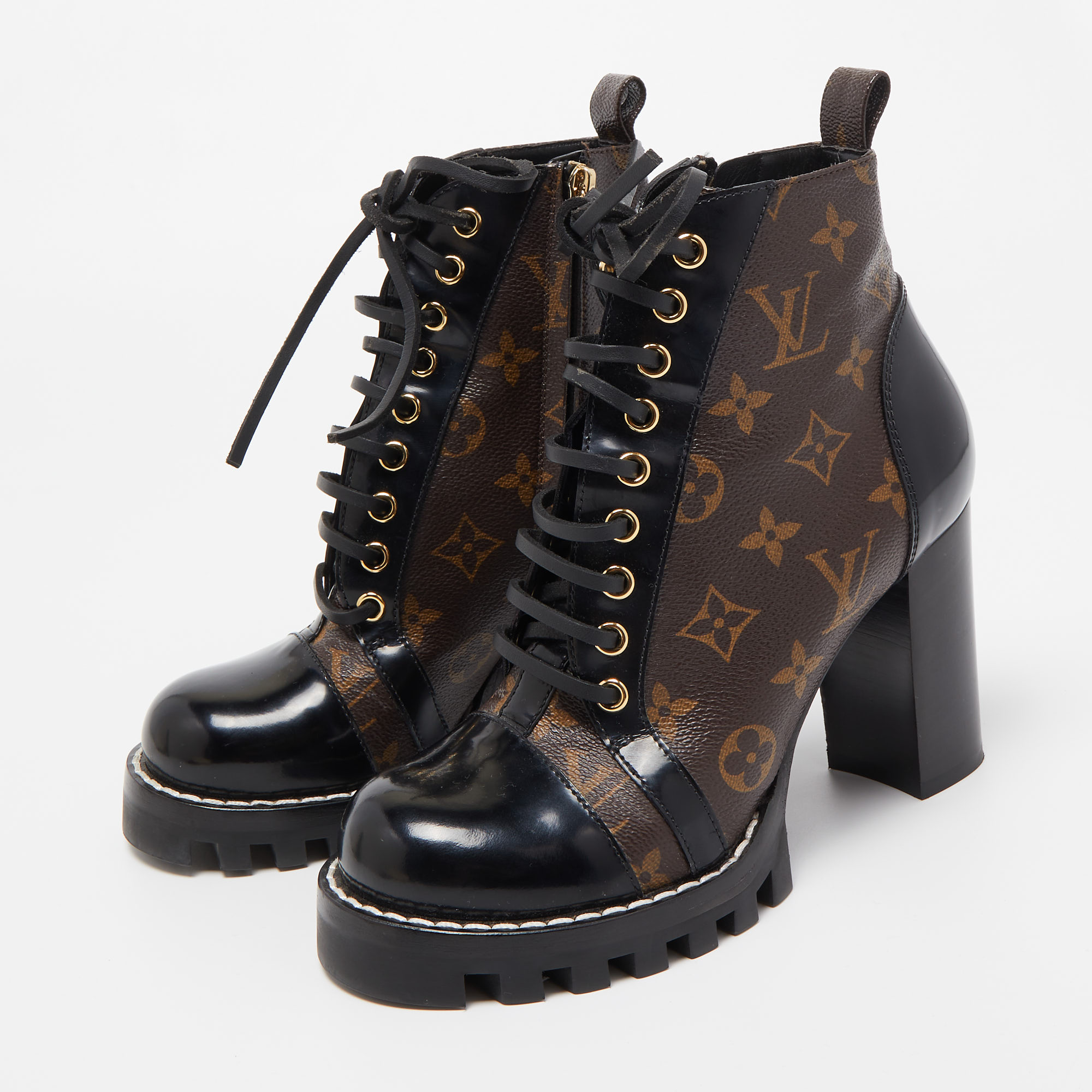 

Louis Vuitton Black Leather and Monogram Canvas Star Trail Ankle Boots Size, Brown