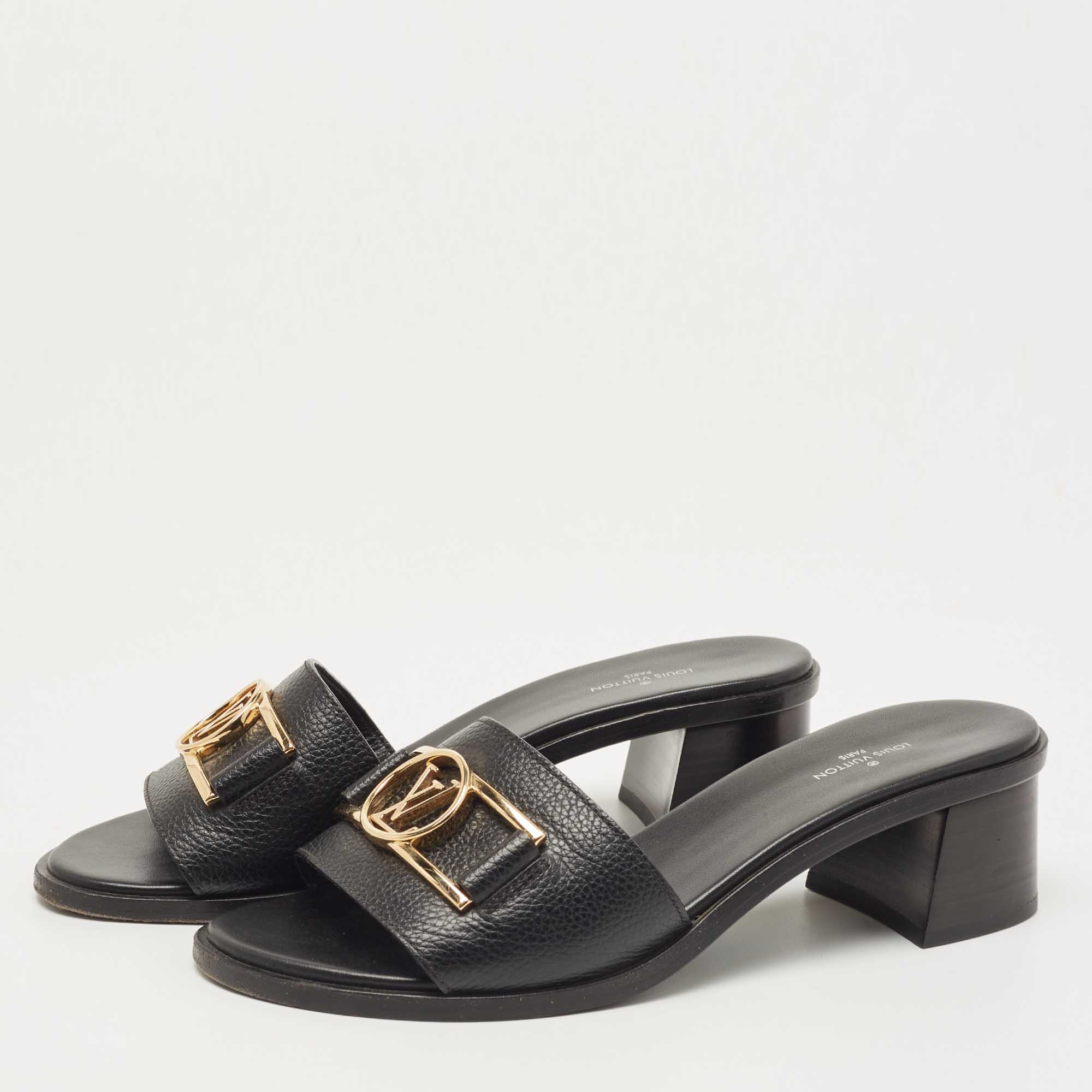 

Louis Vuitton Black Leather Lock It Slide Sandals Size