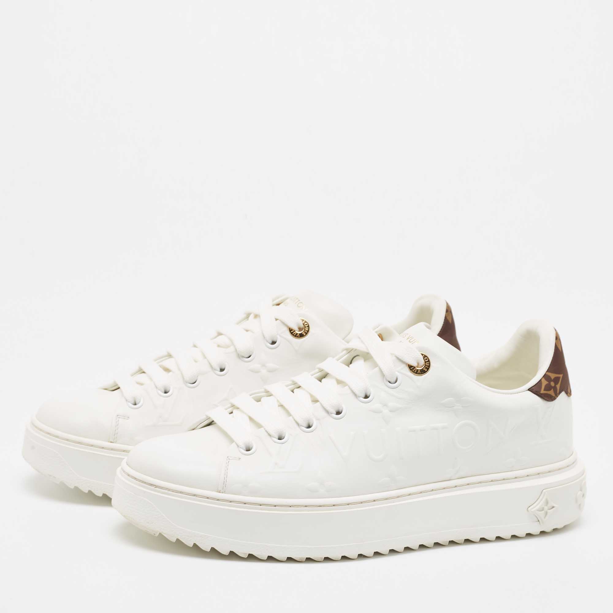

Louis Vuitton White Monogram Embossed Leather Time Out Sneakers Size