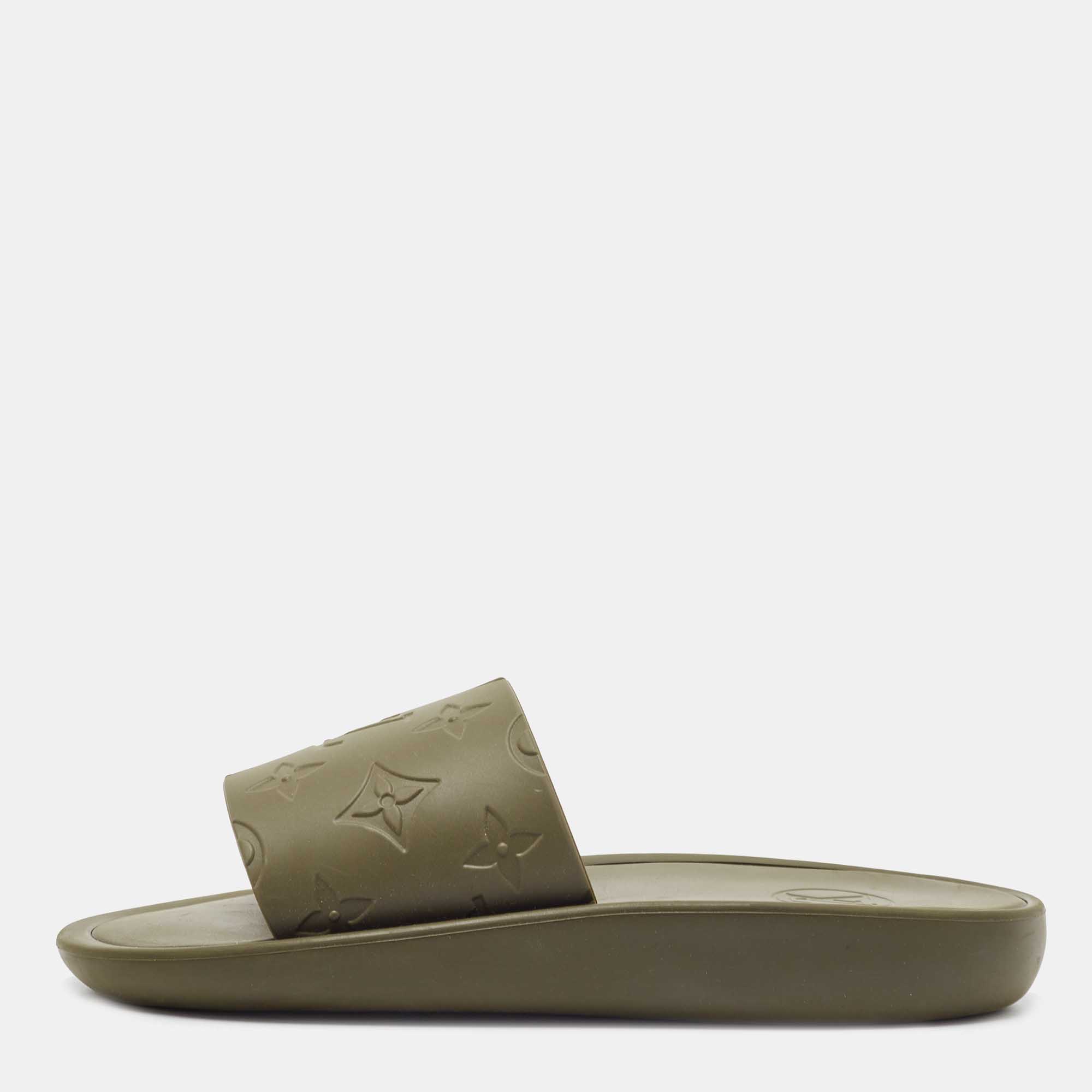 Pre-owned Louis Vuitton Green Monogram Rubber Sunbath Mules Size 36