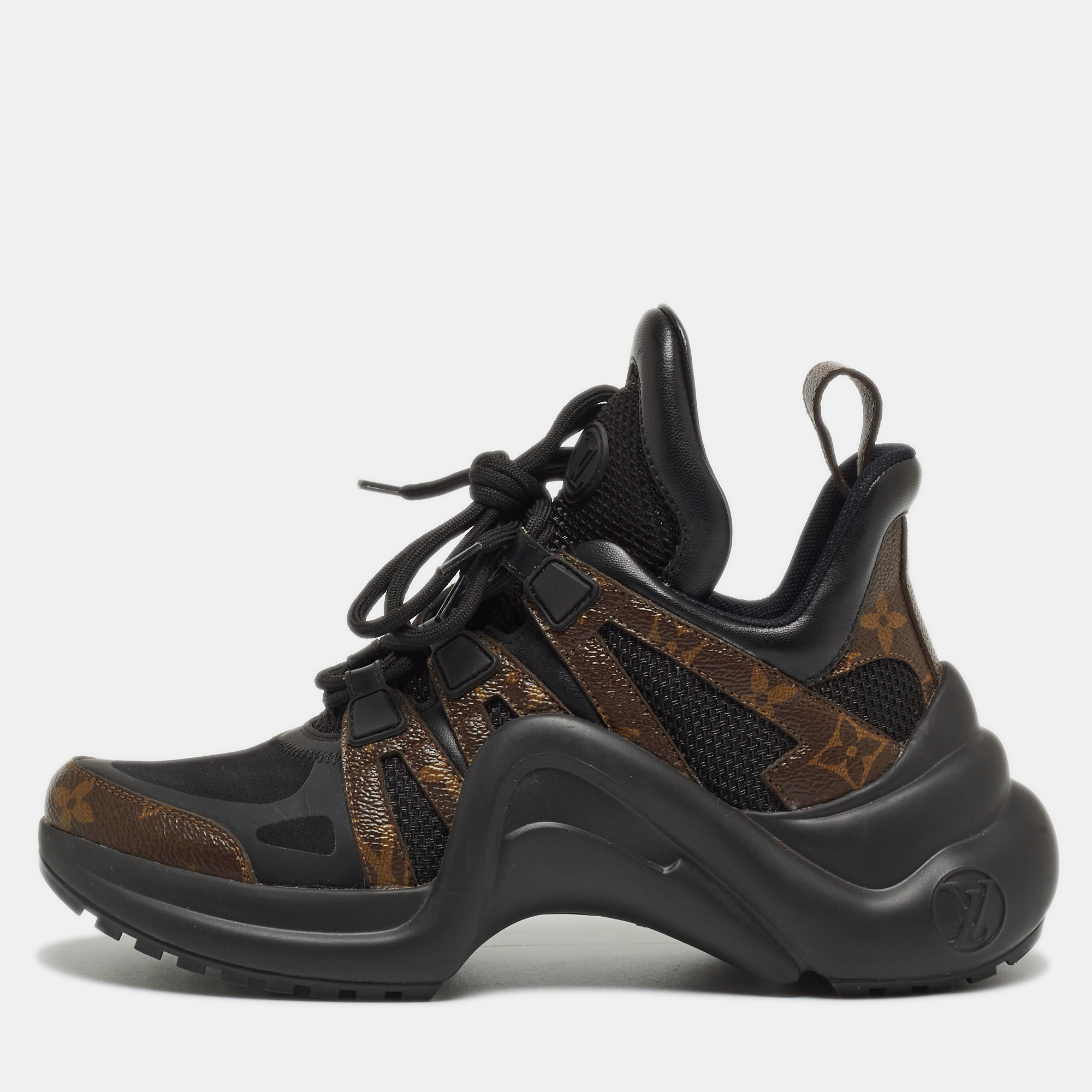 

Louis Vuitton Black Leather and Monogram Canvas Archlight Sneakers Size