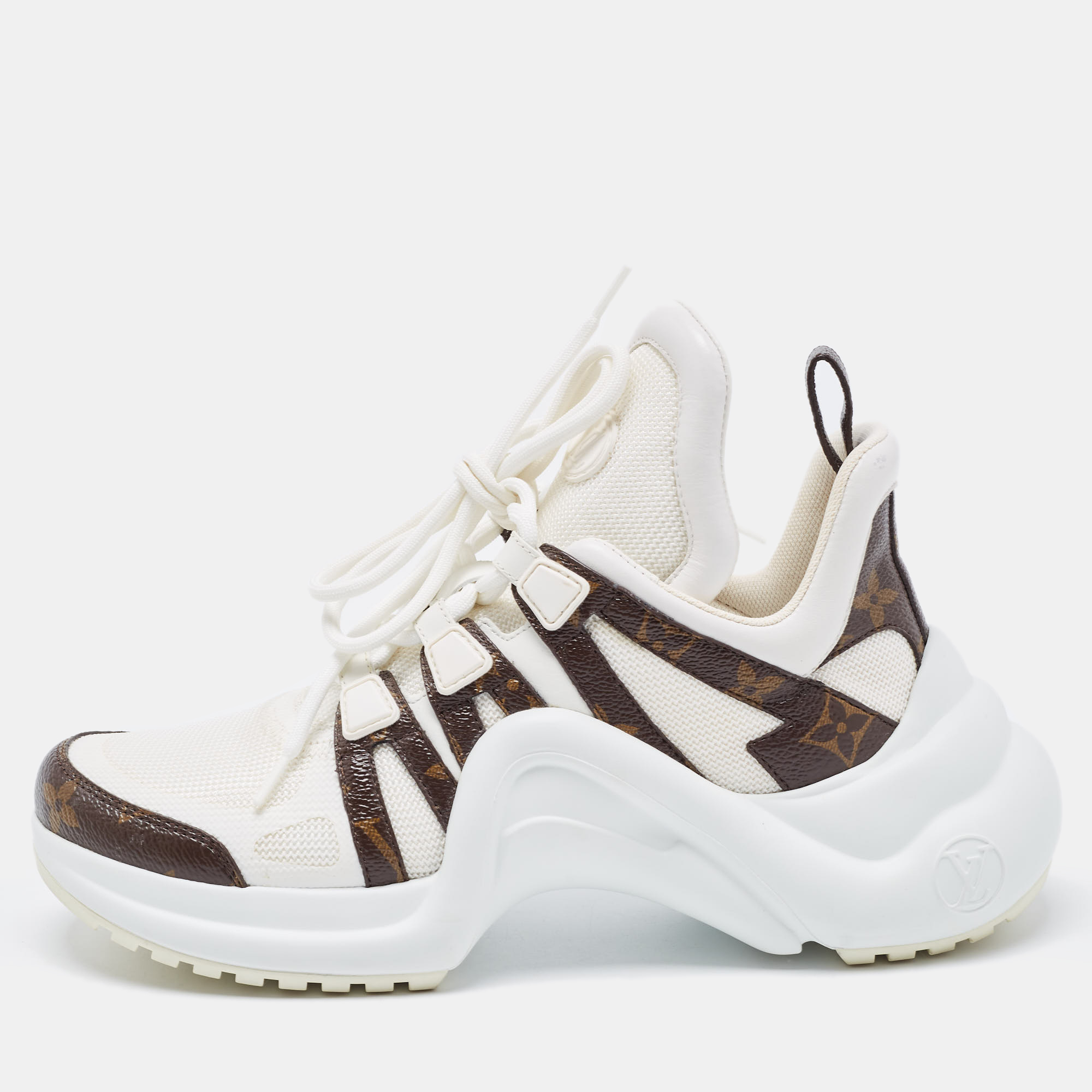 Louis Vuitton White Mesh and Monogram Canvas Archlight Sneakers