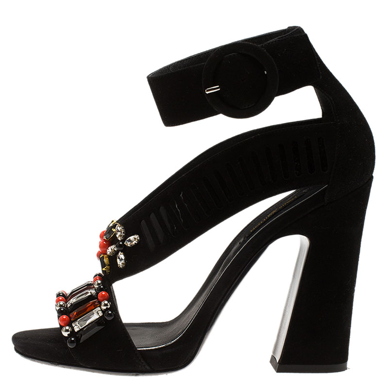 

Louis Vuitton Black Suede Starlife Embellished Ankle Strap Sandals Size