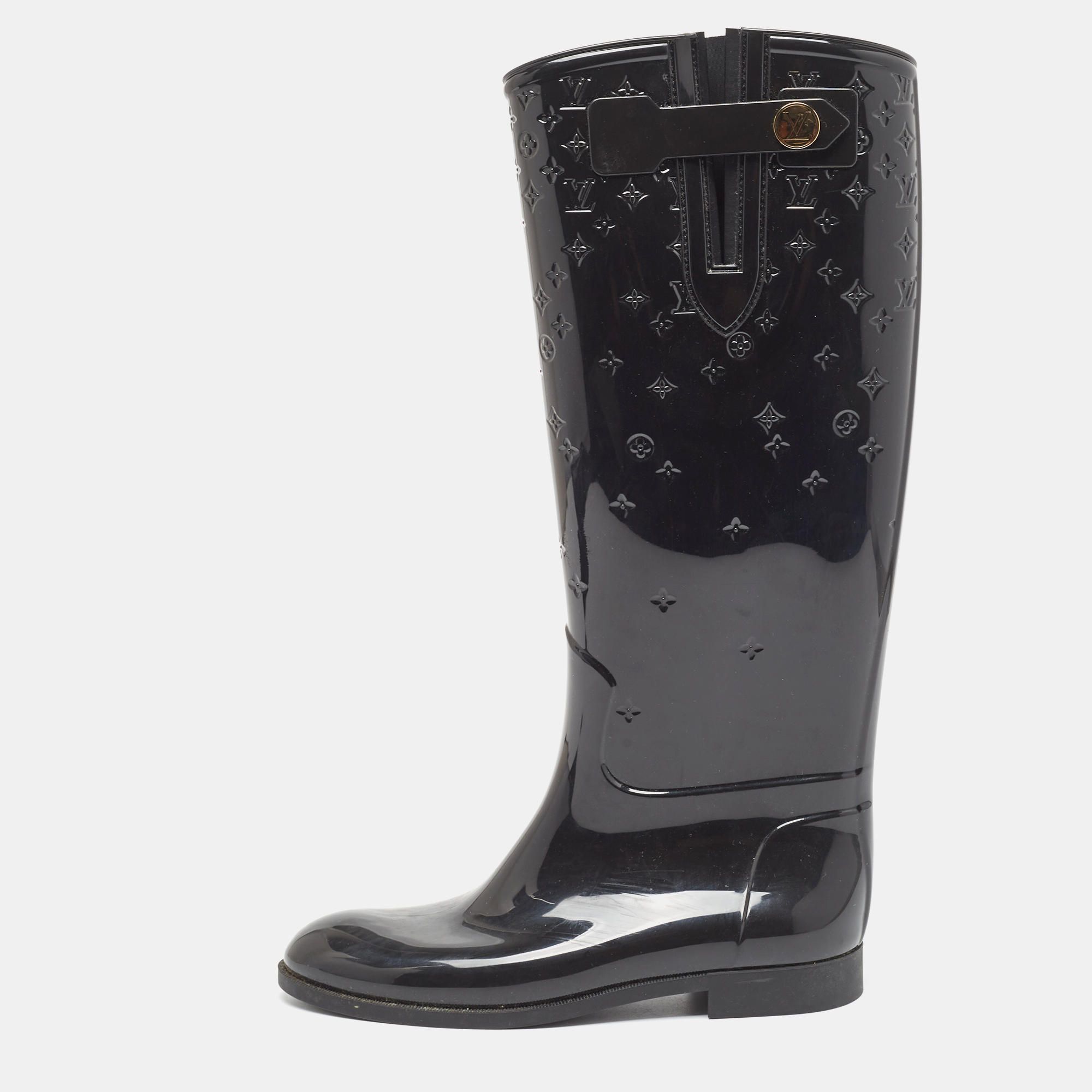 مملوكة مسبقًا Louis Vuitton Black Monogram Rubber Rain Boots Size 39