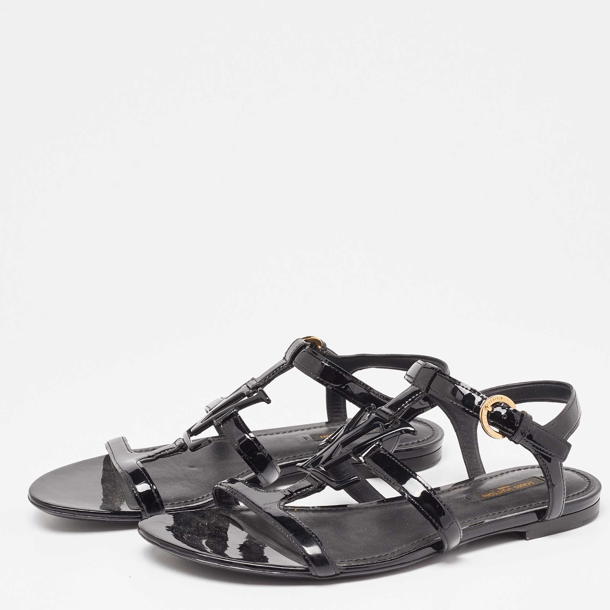 

Louis Vuitton Black Patent Leather Paradiso Flat Sandals Size