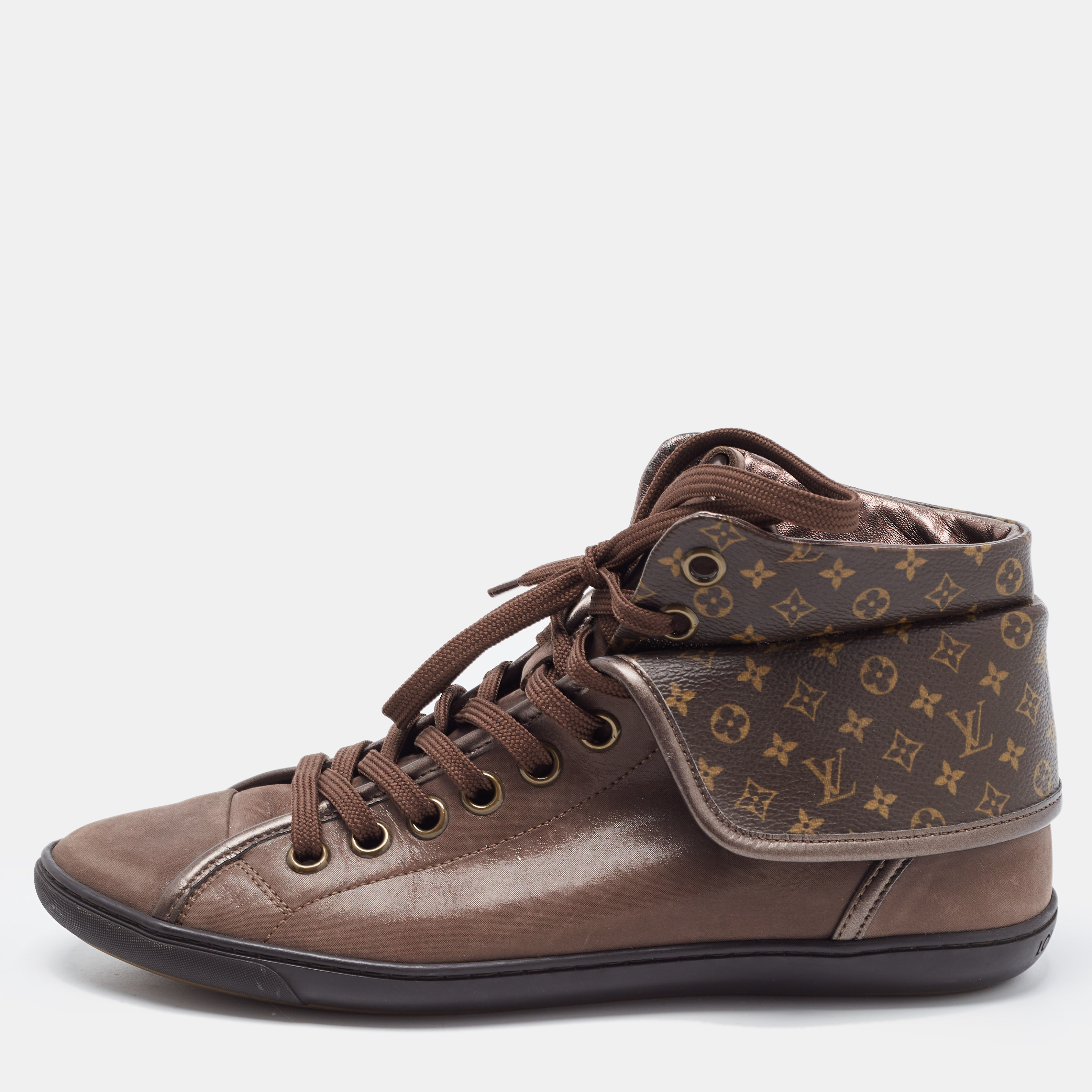 Pre-owned Louis Vuitton Brown Monogram Canvas And Nubuck Leather Brea Sneakers Size 38.5