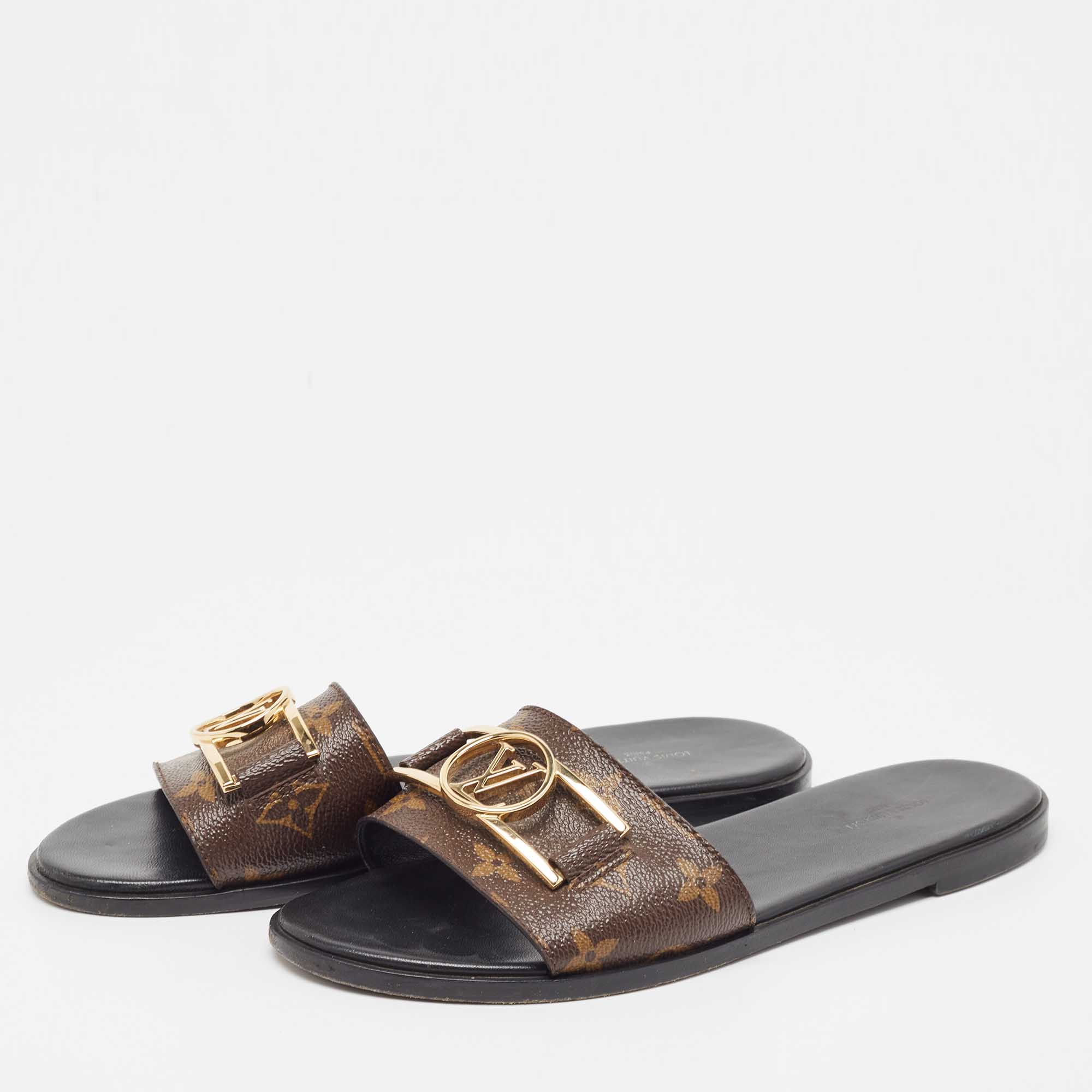 

Louis Vuitton Brown Monogram Canvas Lock It Flat Slides Size