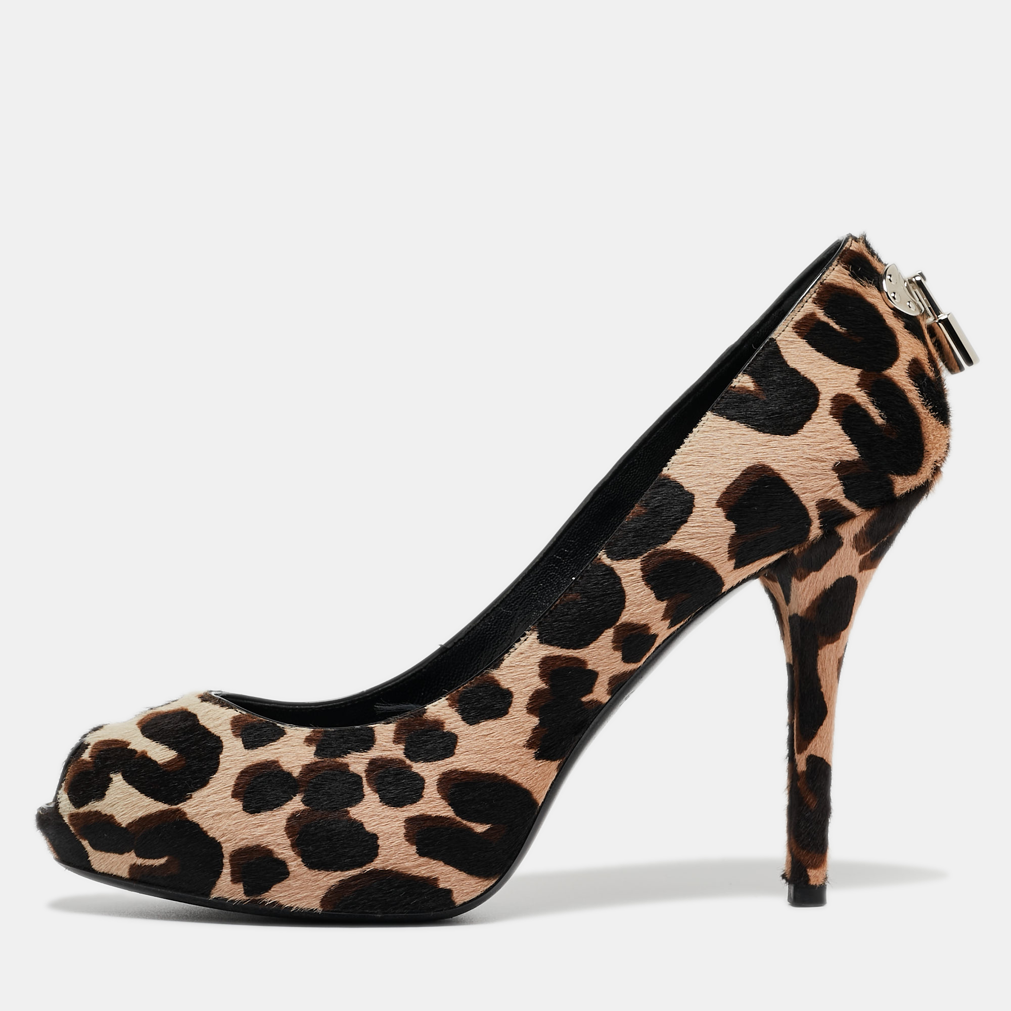 

Louis Vuitton Tricolor Leopard Print Calf Hair Oh Really! Peep Toe Pumps Size, Beige