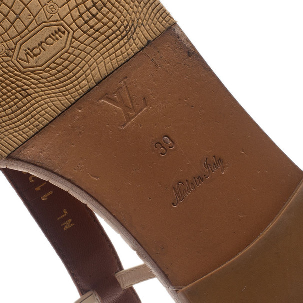 Louis Vuitton Brown Embossed Leather Key West Ankle Strap Flat Sandals Size  8.5/39 - Yoogi's Closet