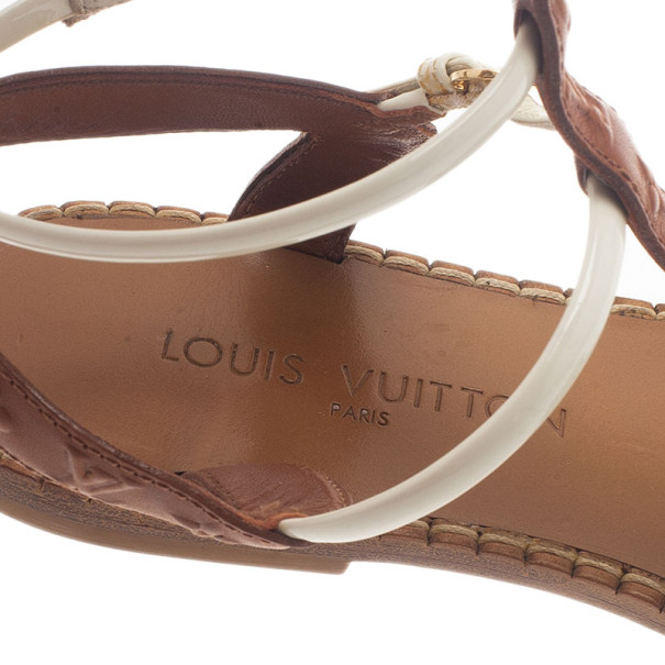 Louis Vuitton Brown Embossed Leather Key West Ankle Strap Flat Sandals Size  8.5/39 - Yoogi's Closet