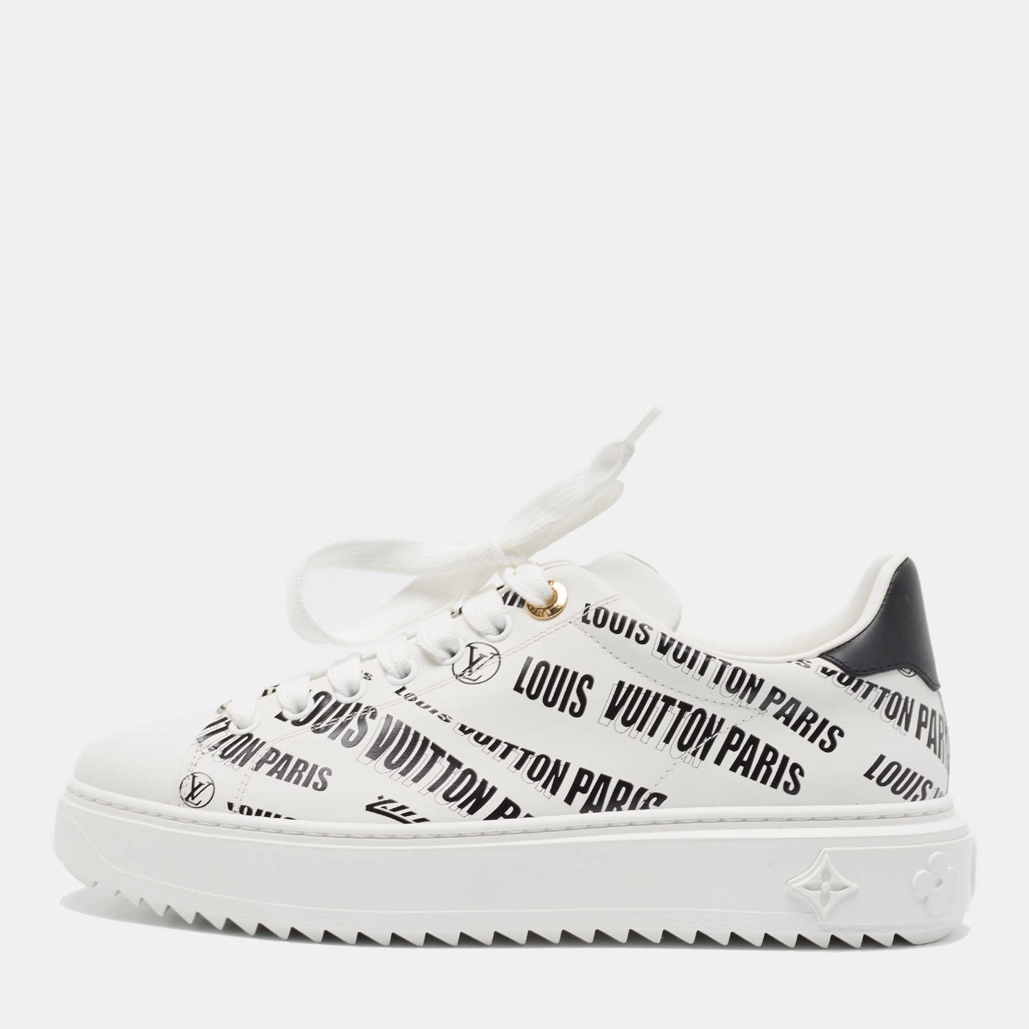 

Louis Vuitton White/Black Leather Logo Printed Time Out Sneakers Size